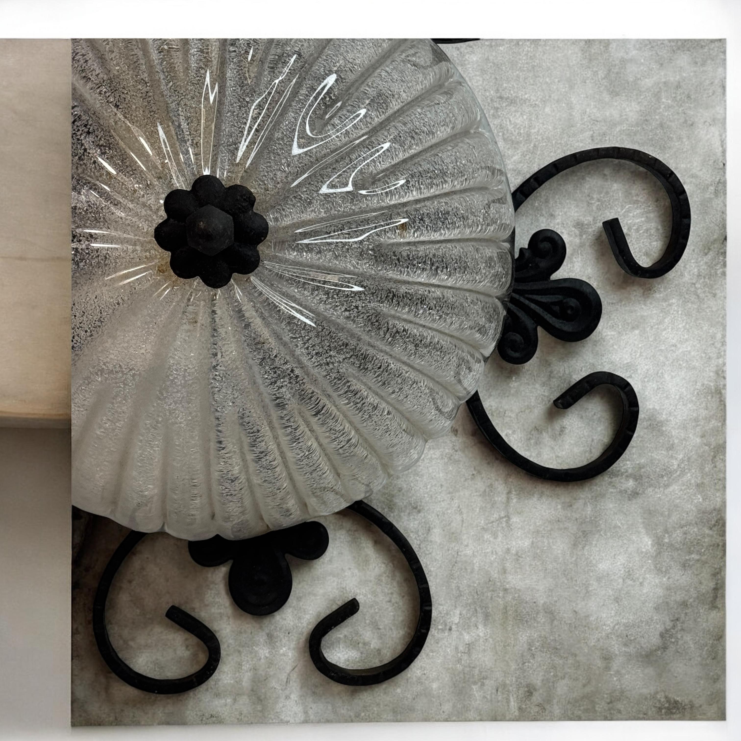 Wrought Iron Leaf and Murano Art Glass Flush Mount Ceiling Light, Austria 1960s For Sale 5