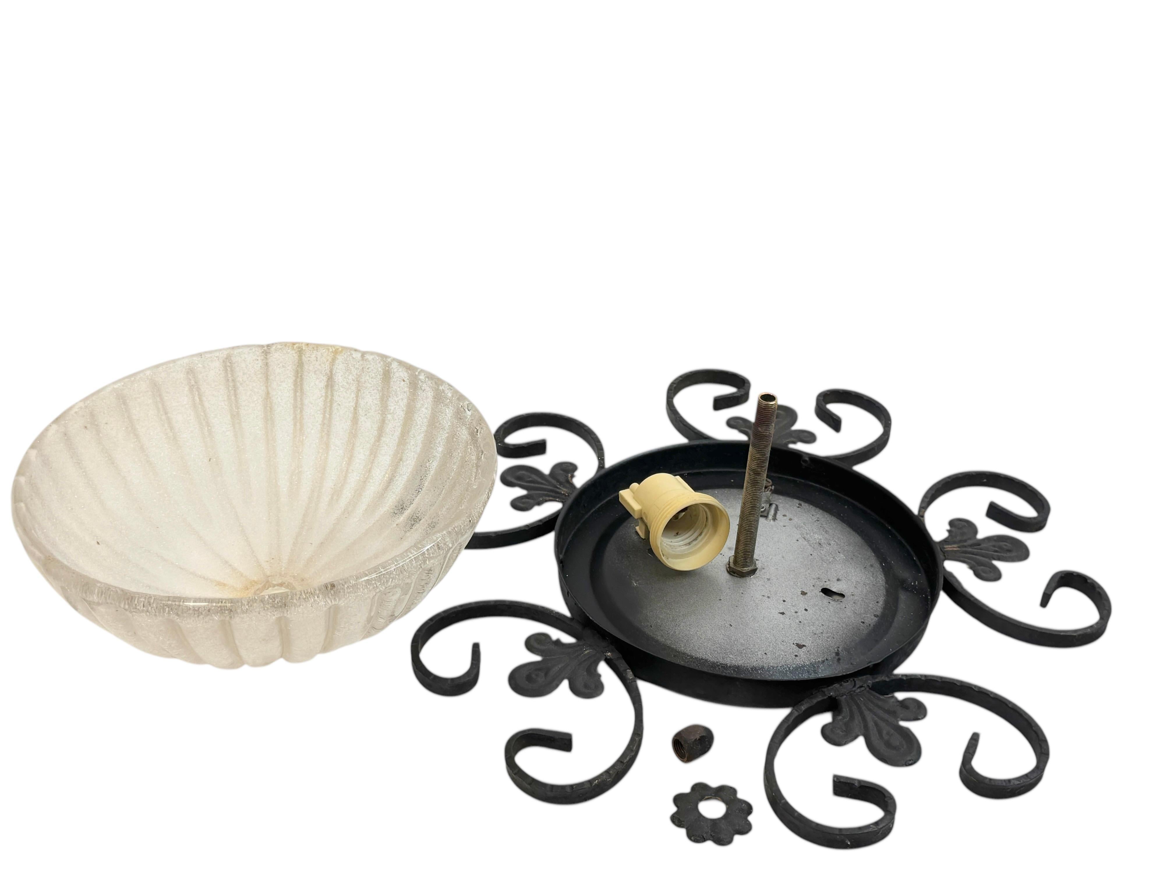 Wrought Iron Leaf and Murano Art Glass Flush Mount Ceiling Light, Austria 1960s For Sale 2