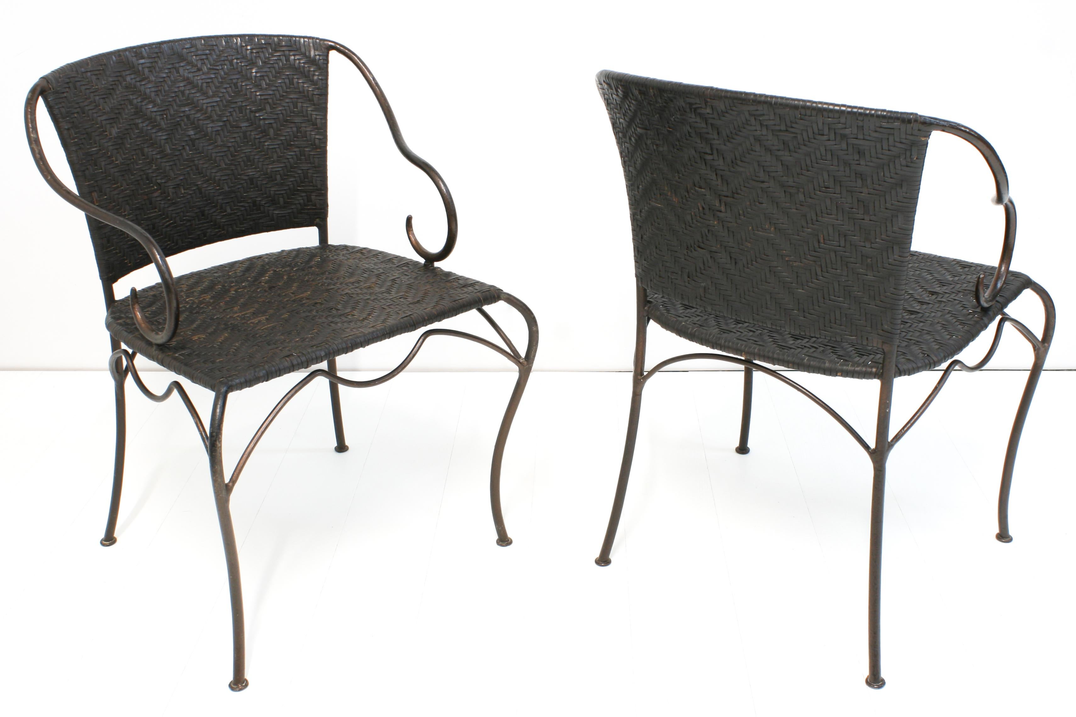 German 8x Wrought Iron & Leather Anatol Dining Armchairs by Gunther Lambert, 1990s For Sale