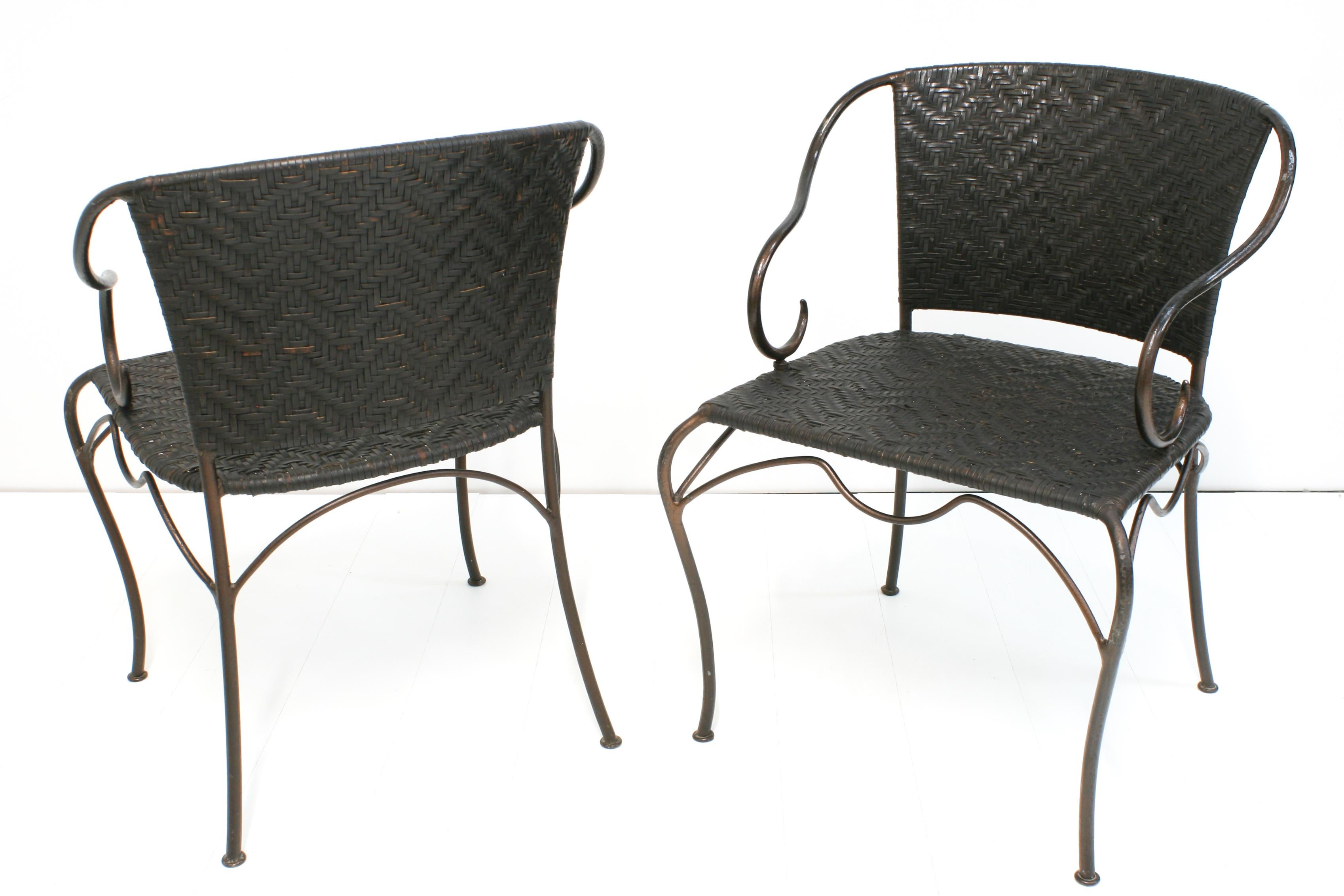 Patinated 8x Wrought Iron & Leather Anatol Dining Armchairs by Gunther Lambert, 1990s For Sale
