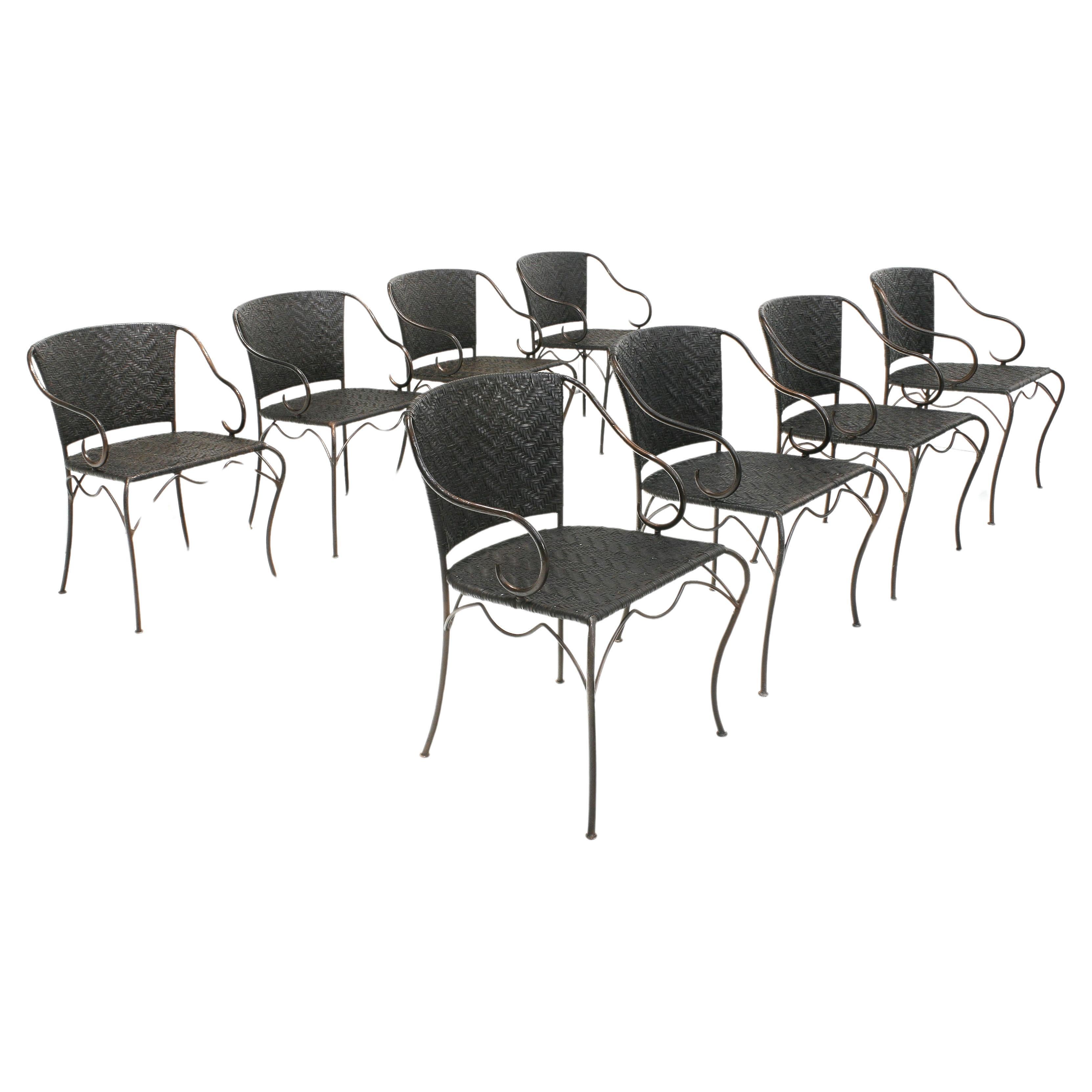8x Wrought Iron & Leather Anatol Dining Armchairs by Gunther Lambert, 1990s