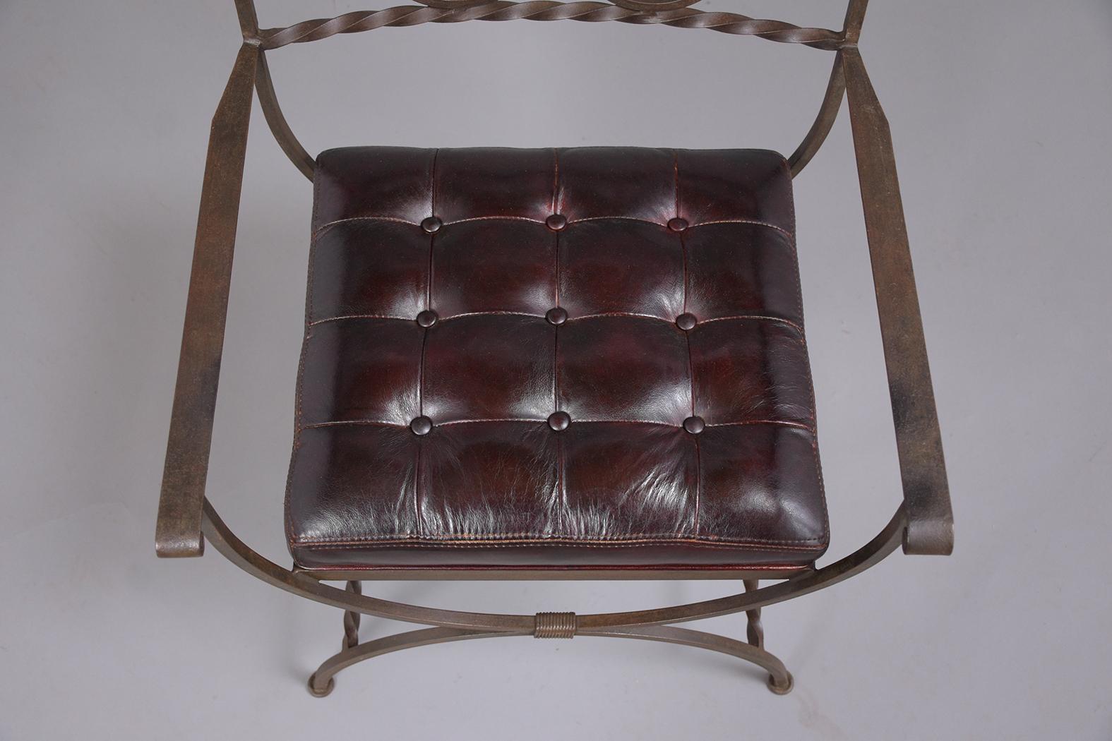 Leather Vintage Spanish Iron Armchairs