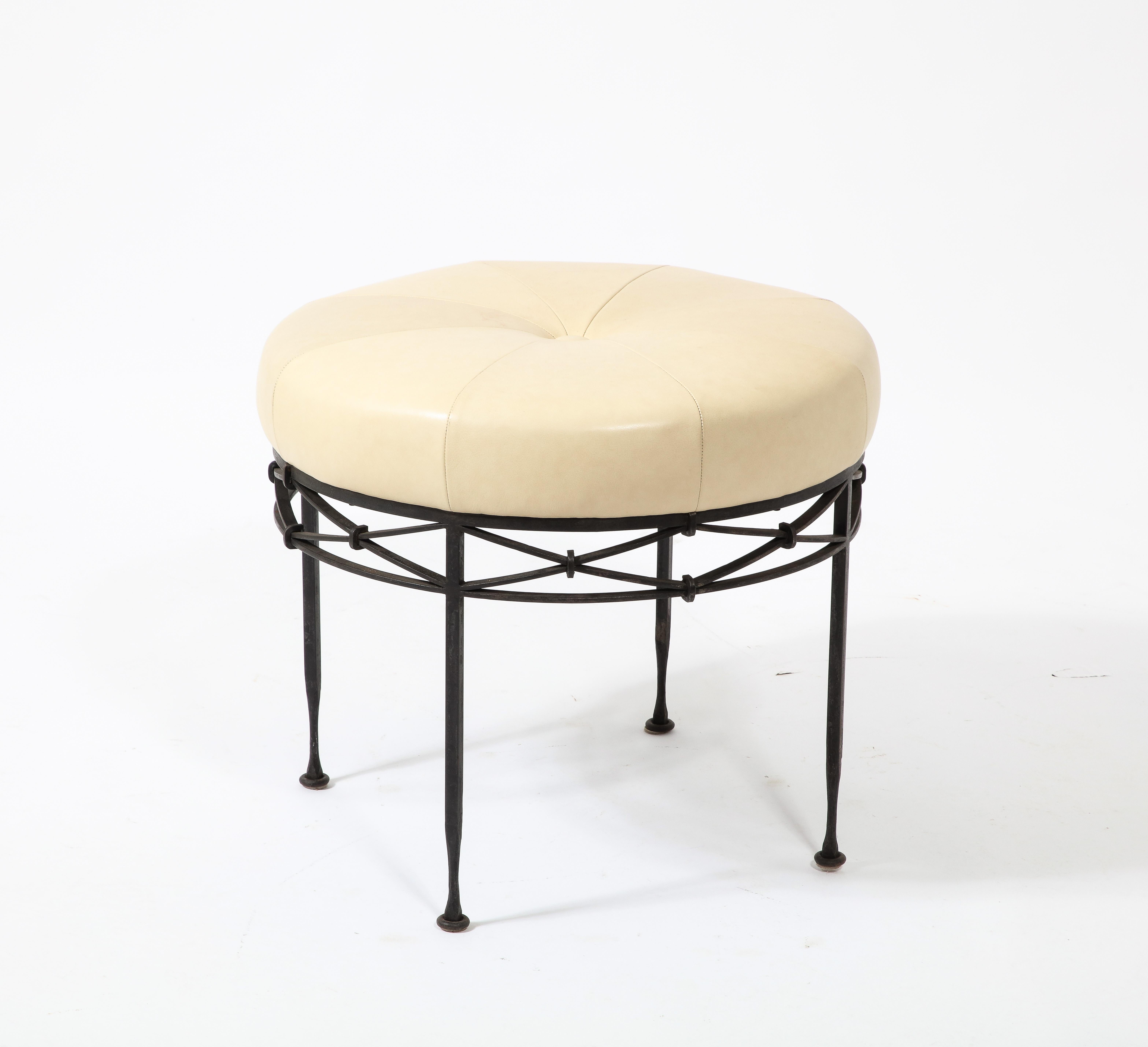 Wrought Iron & Leather Stool, France 1950's For Sale 4