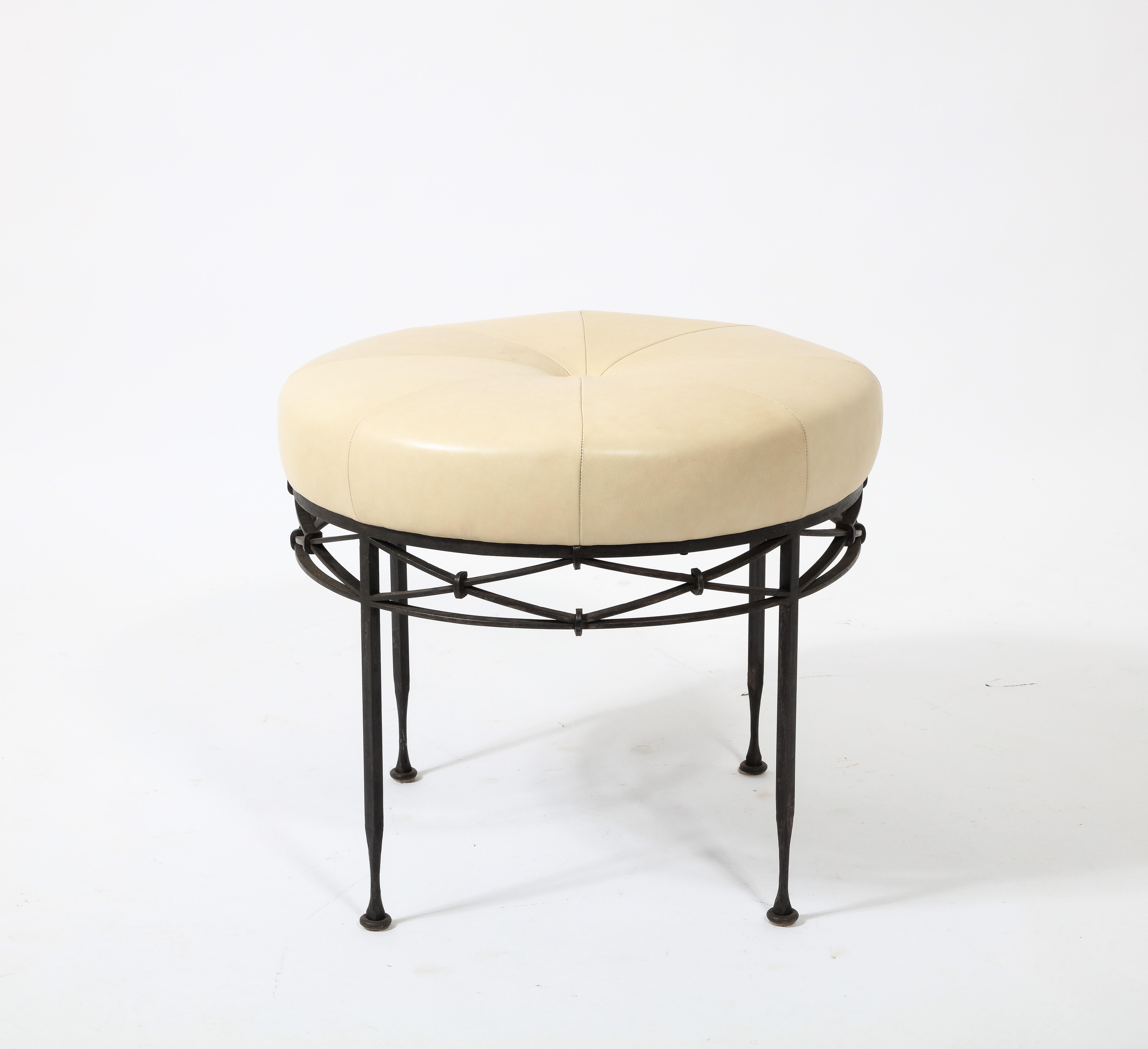Wrought Iron & Leather Stool, France 1950's For Sale 5