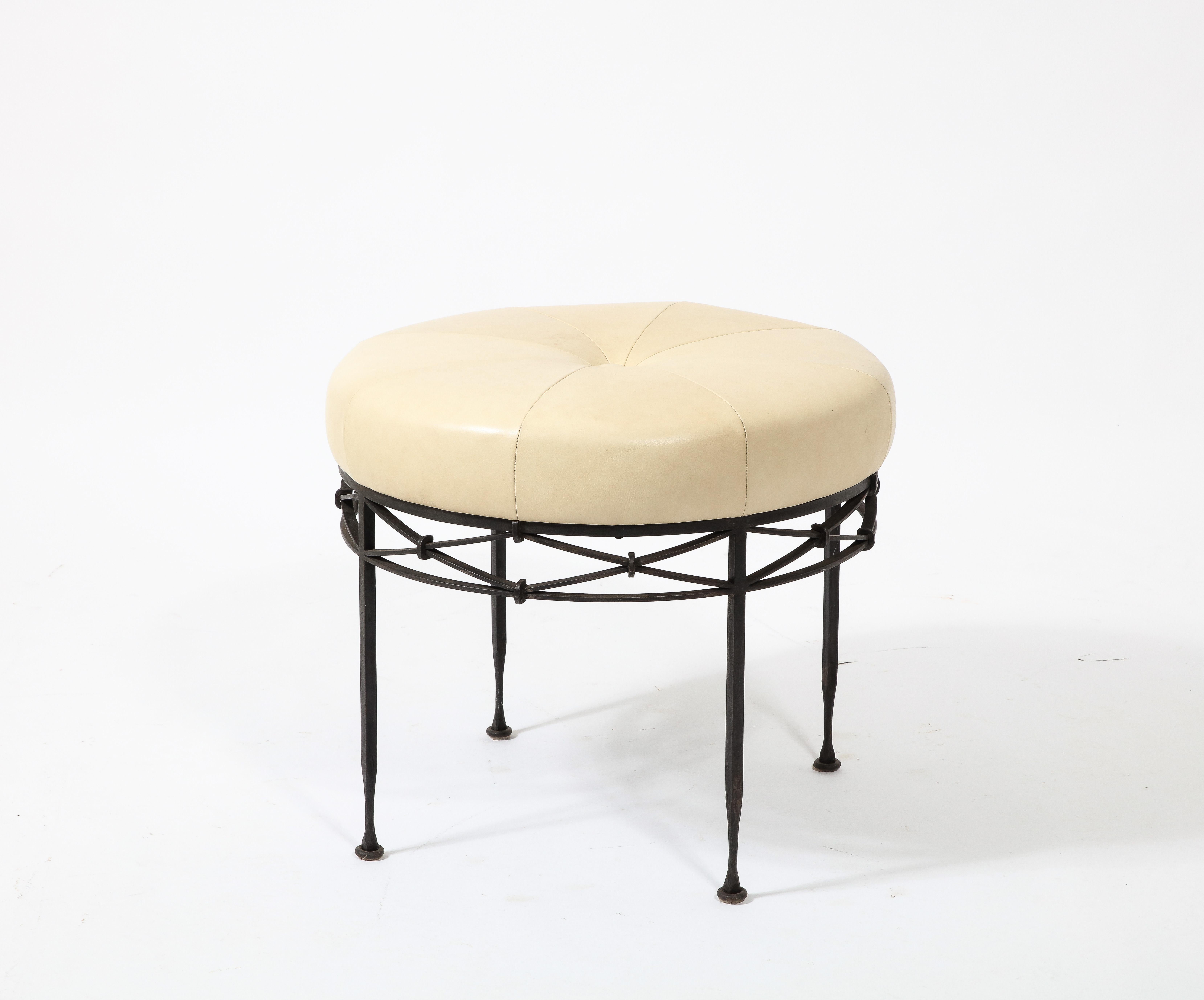 Wrought Iron & Leather Stool, France 1950's For Sale 6