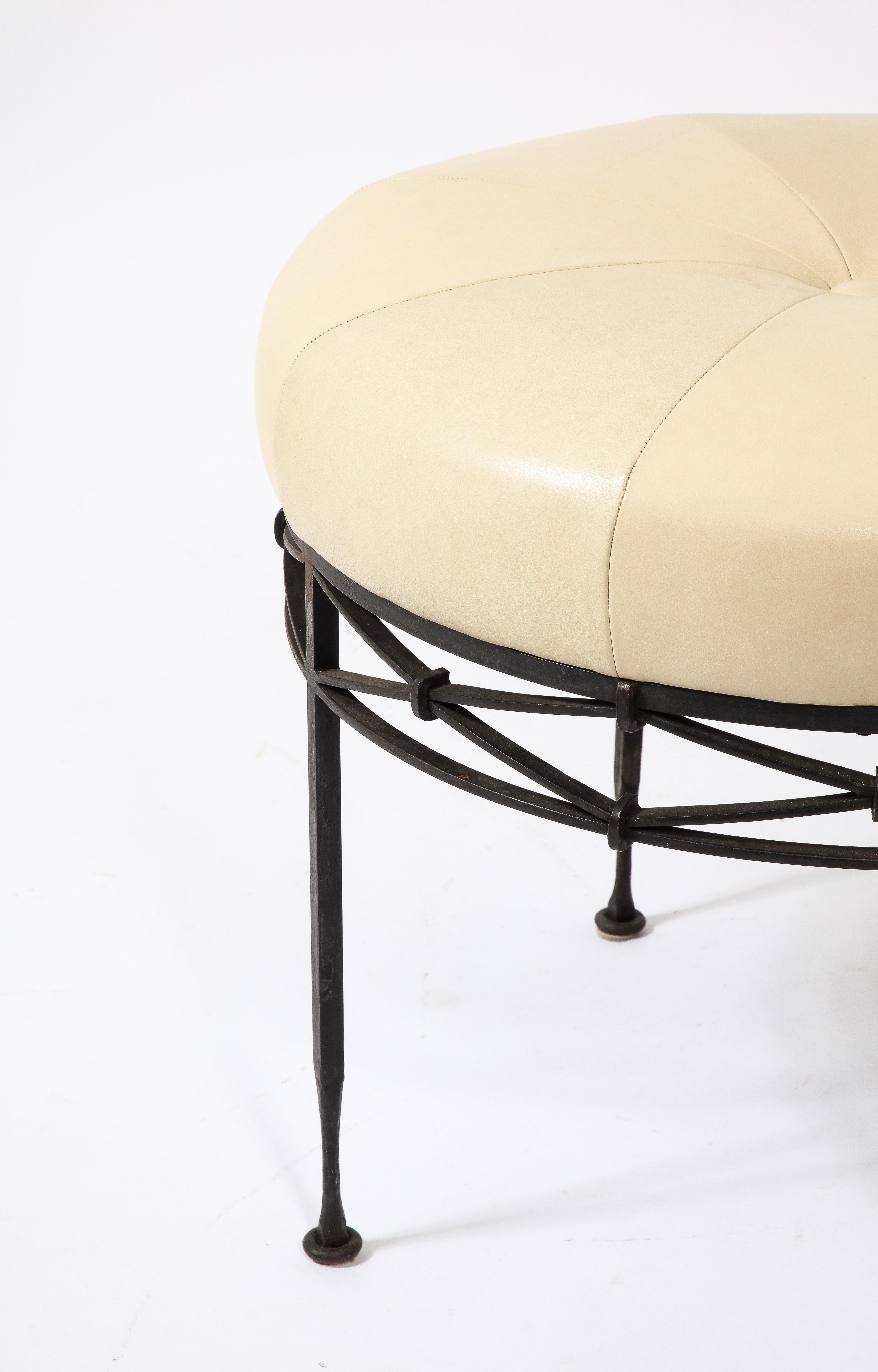 Wrought Iron & Leather Stool, France 1950's In Good Condition For Sale In New York, NY