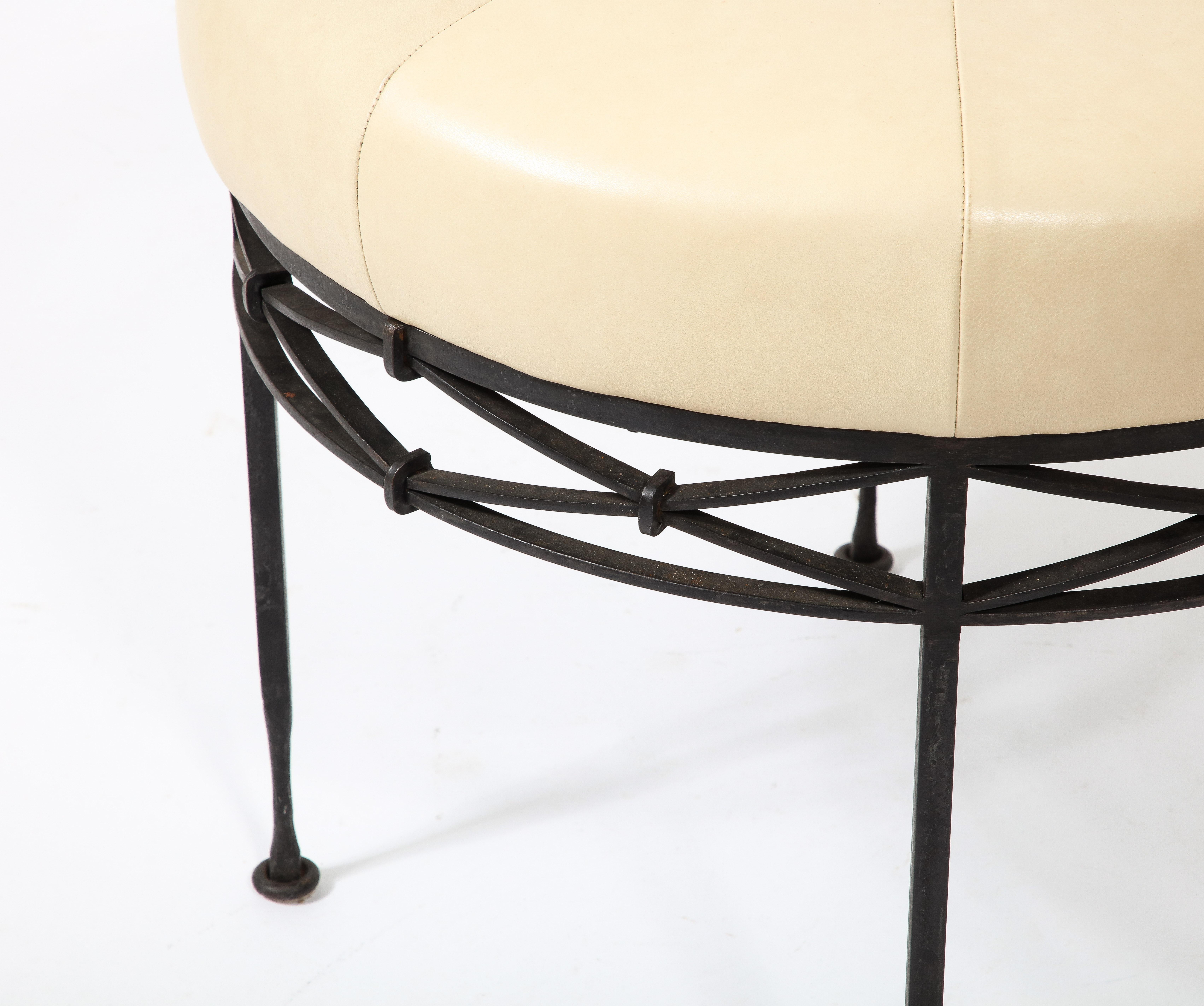 Wrought Iron & Leather Stool, France 1950's For Sale 1