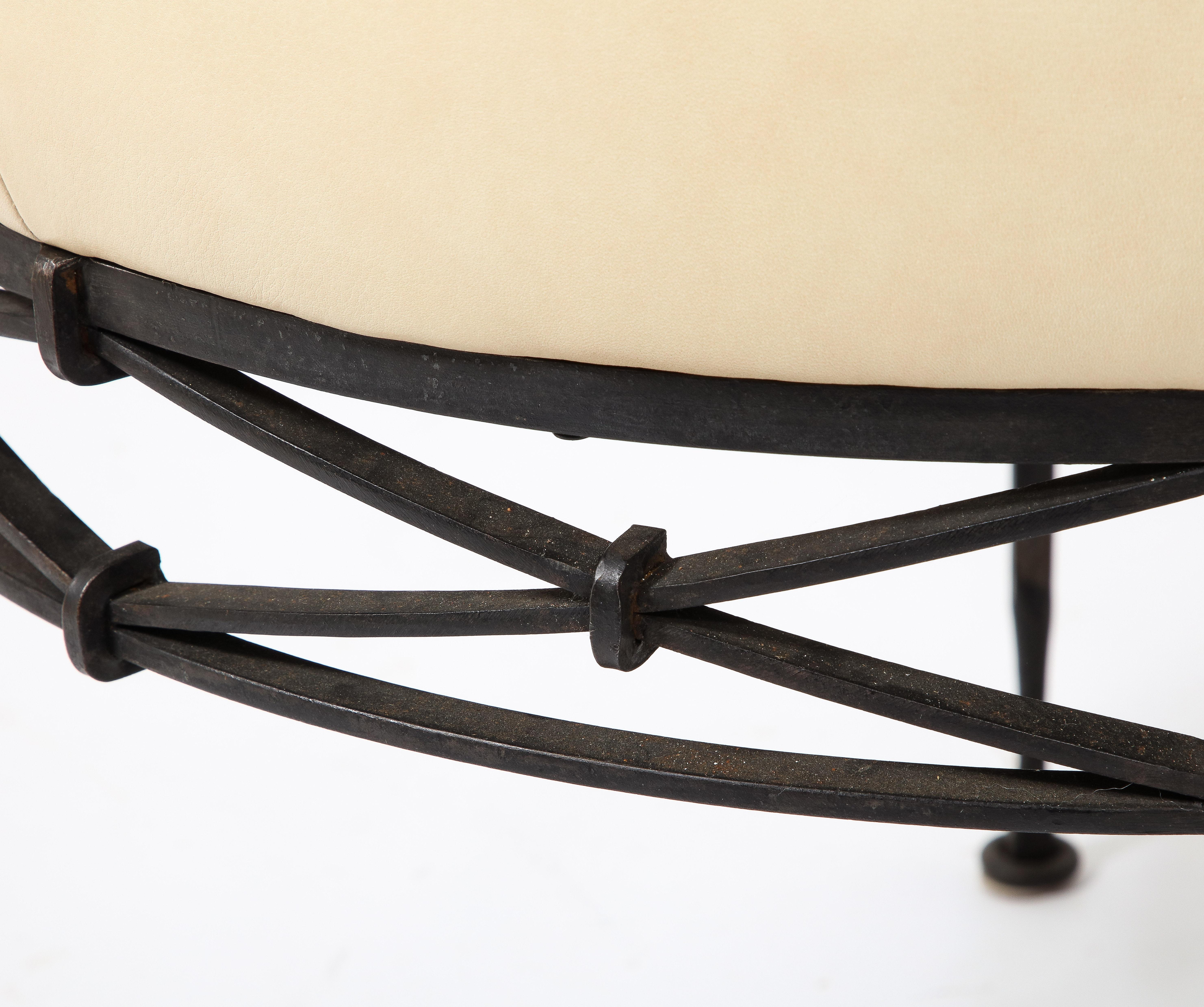 Wrought Iron & Leather Stool, France 1950's For Sale 3