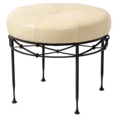 Used Wrought Iron & Leather Stool, France 1950's