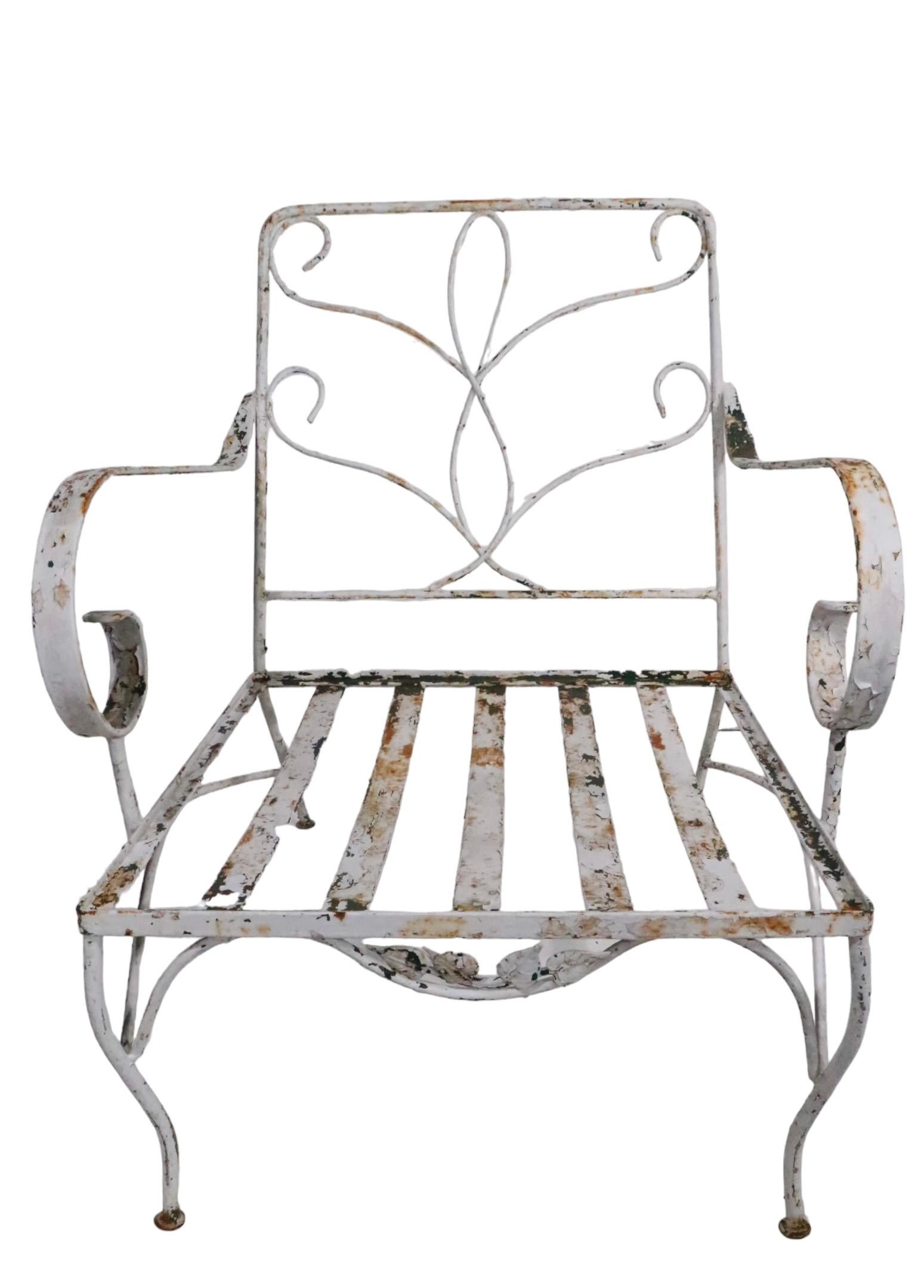 Wrought Iron Lounge Chair with Dramatic Scroll Arm att. to Salterini c 1950/1960 For Sale 5