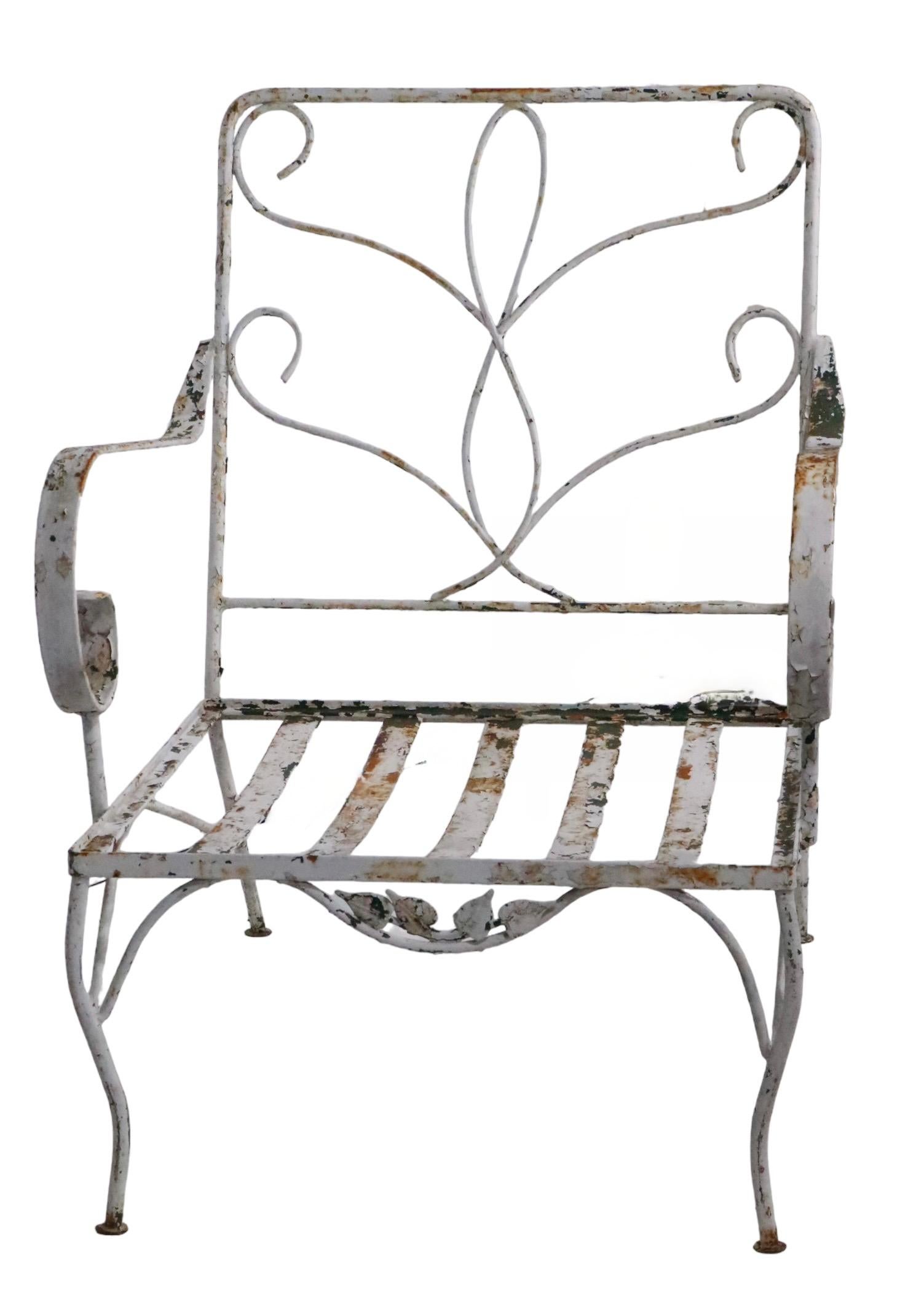 Wrought Iron Lounge Chair with Dramatic Scroll Arm att. to Salterini c 1950/1960 For Sale 9