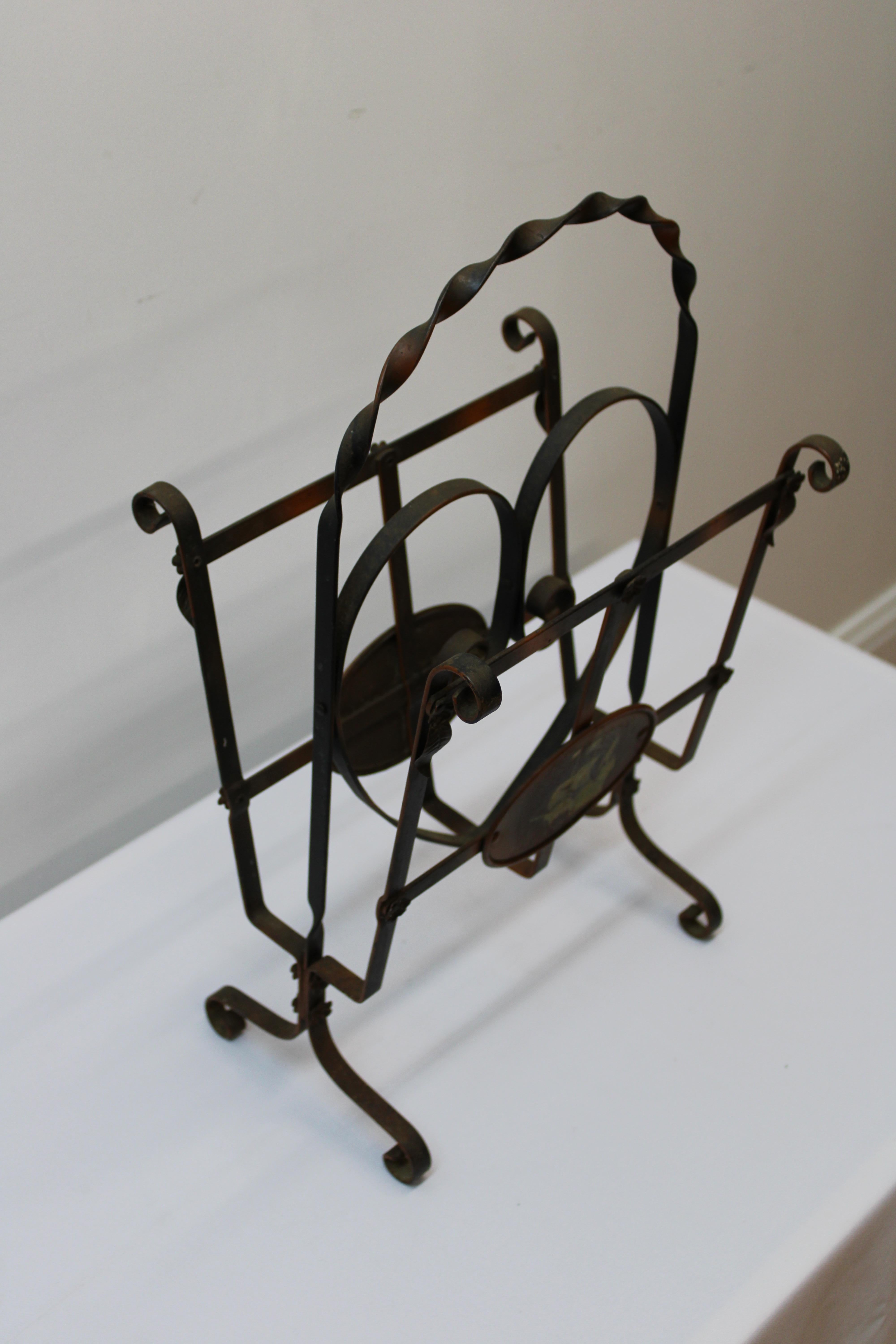 20th Century Wrought Iron Magazine Stand w/ Heart Design For Sale