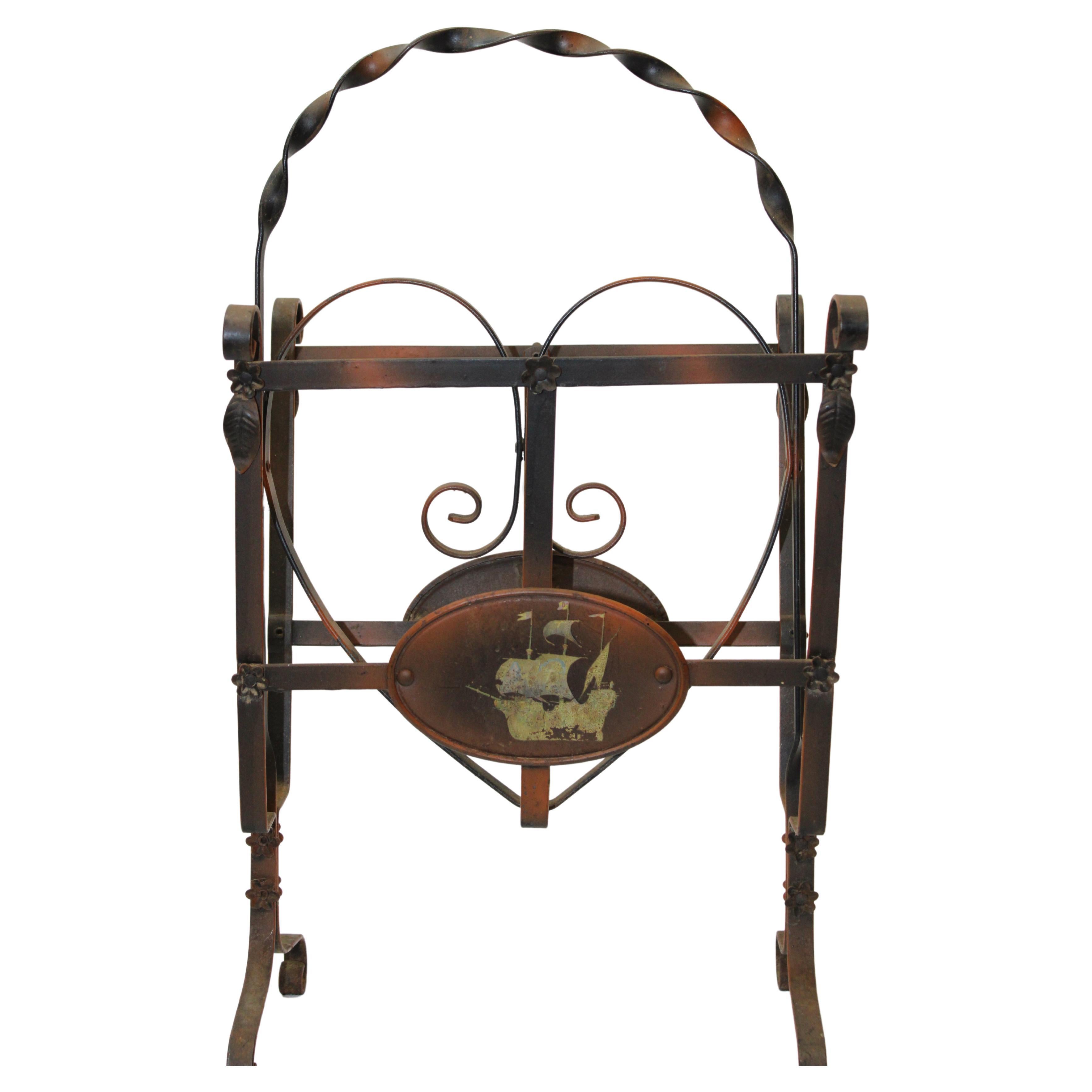 Wrought Iron Magazine Stand w/ Heart Design For Sale