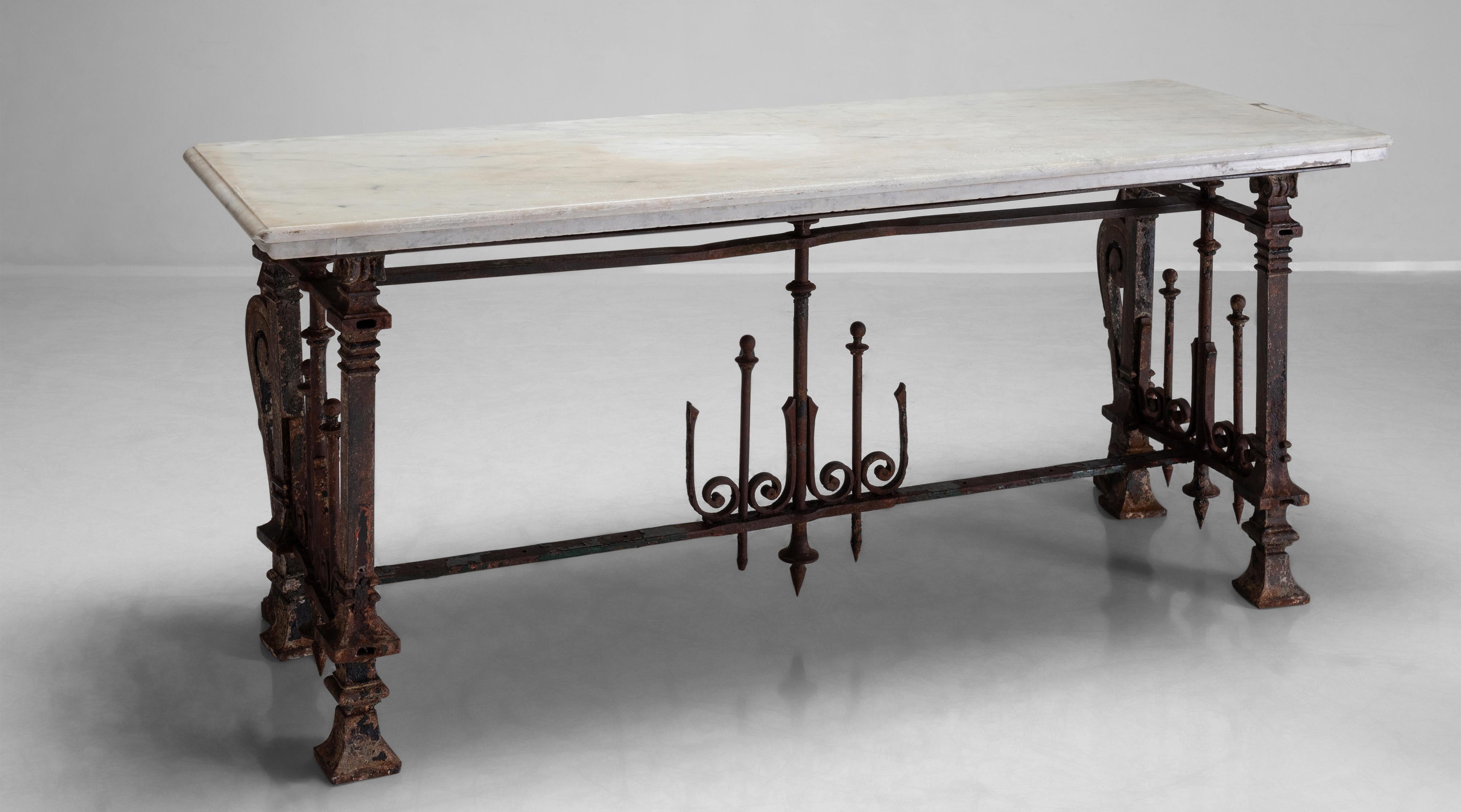 French Wrought Iron and Marble Console