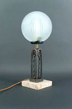 Wrought Iron, Marble & Glass Art Deco Lamp, France, Circa 1930