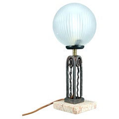 Wrought Iron, Marble & Glass Art Deco Lamp, France, Circa 1930