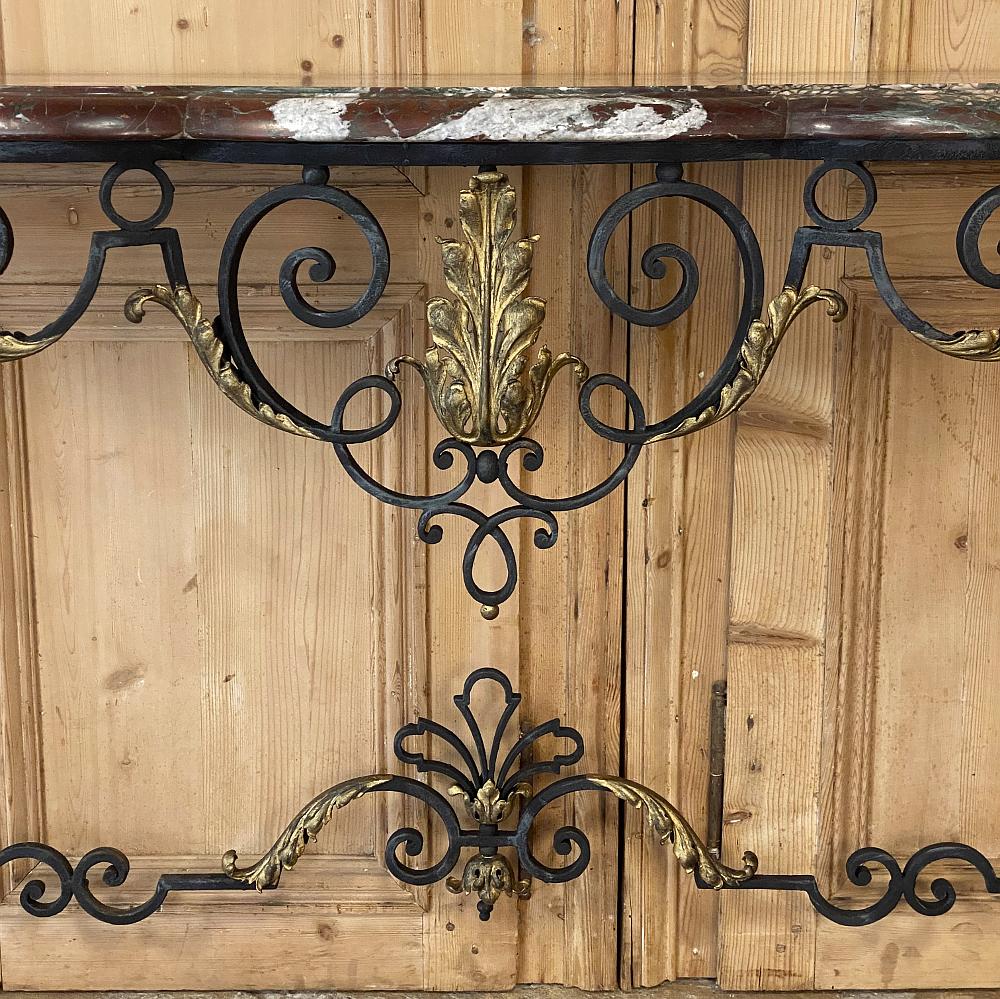 Wrought Iron Marble Top Console, French Louis XIV Style, 19th Century 8
