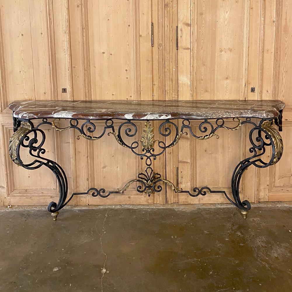 Wrought Iron Marble Top Console, French Louis XIV Style, 19th Century In Good Condition In Dallas, TX
