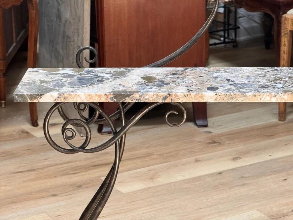 Wrought Iron Marble Top Console Table In Good Condition For Sale In Charlottesville, VA