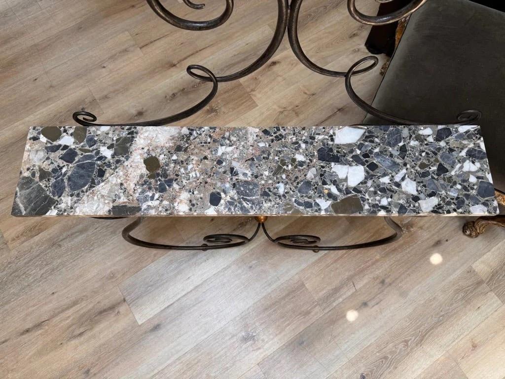 20th Century Wrought Iron Marble Top Console Table For Sale