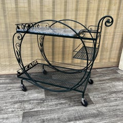 Wrought Iron Marble Top Patio Serving Cart in the Salterini Style. Circa 1960s