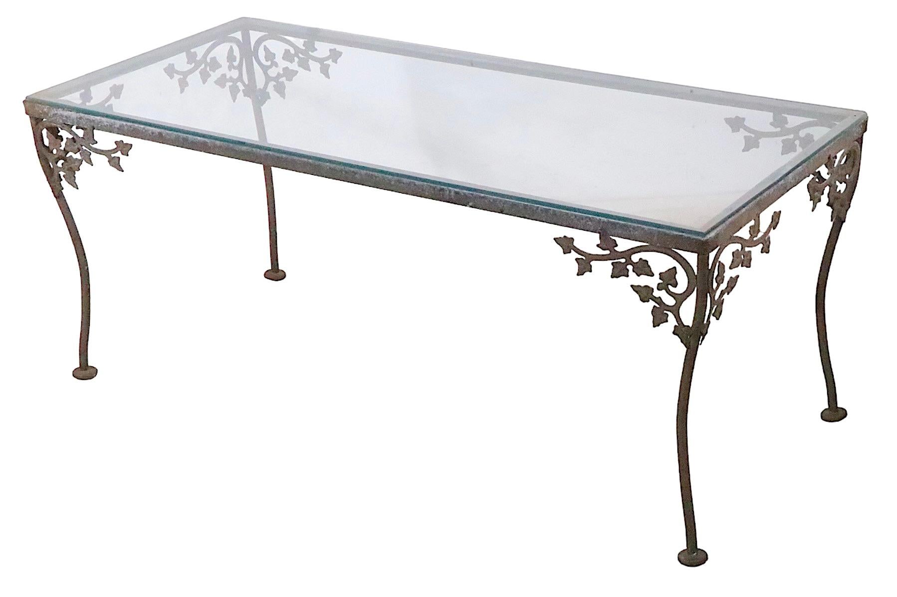 Wrought Iron Metal and Glass Coffee Table at. to Woodard Orleans For Sale 1