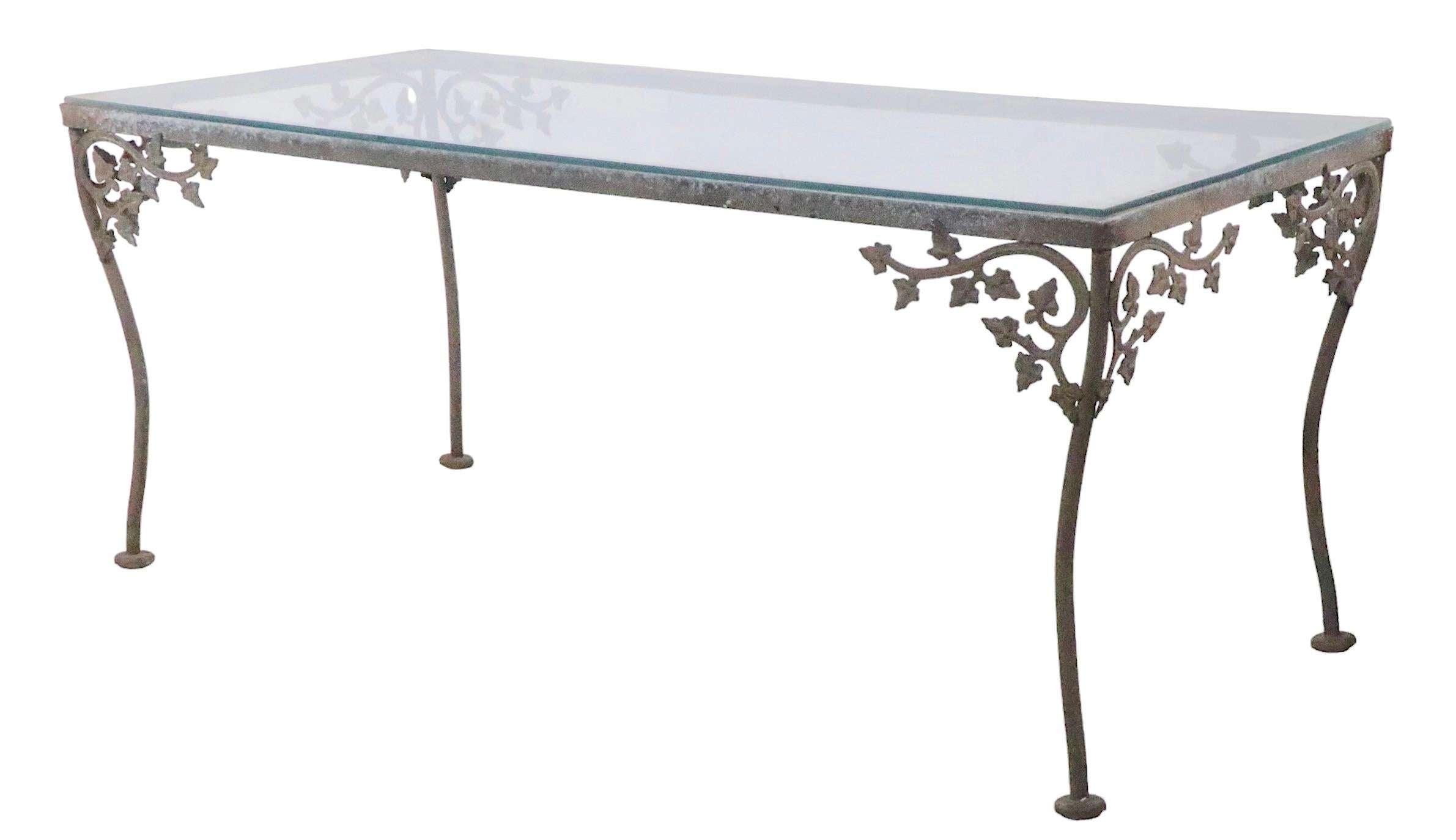 American Wrought Iron Metal and Glass Coffee Table at. to Woodard Orleans For Sale