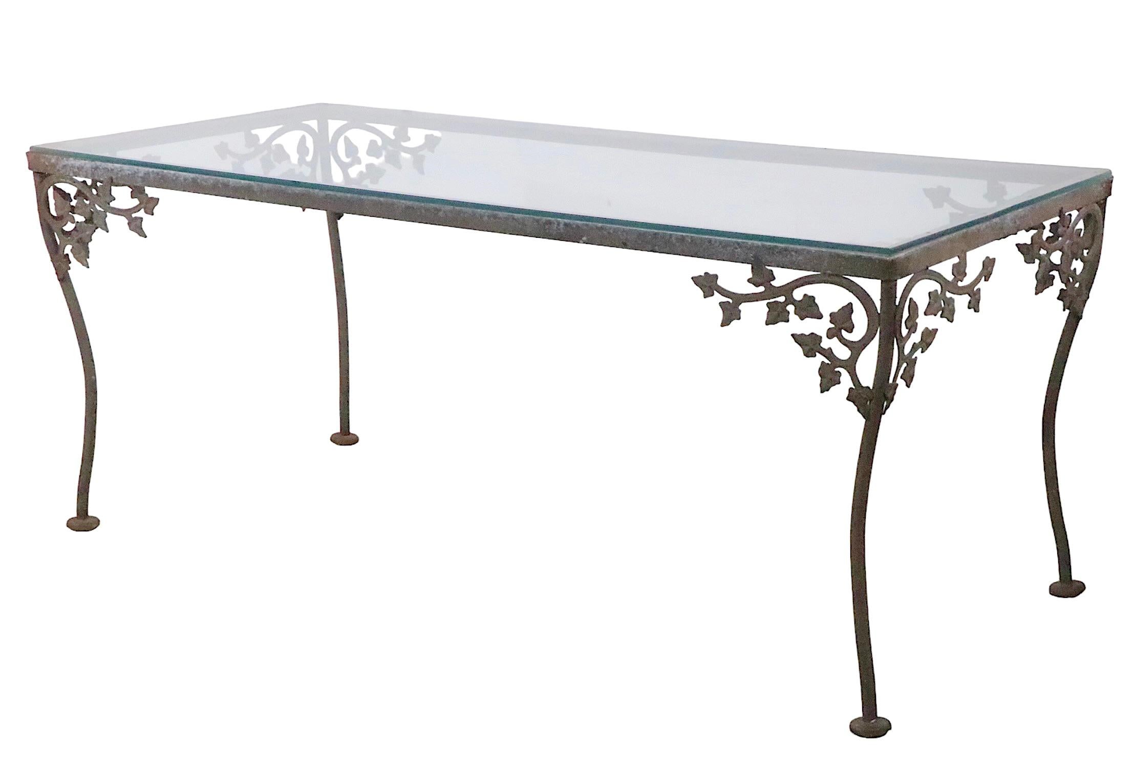 Wrought Iron Metal and Glass Coffee Table at. to Woodard Orleans In Good Condition For Sale In New York, NY