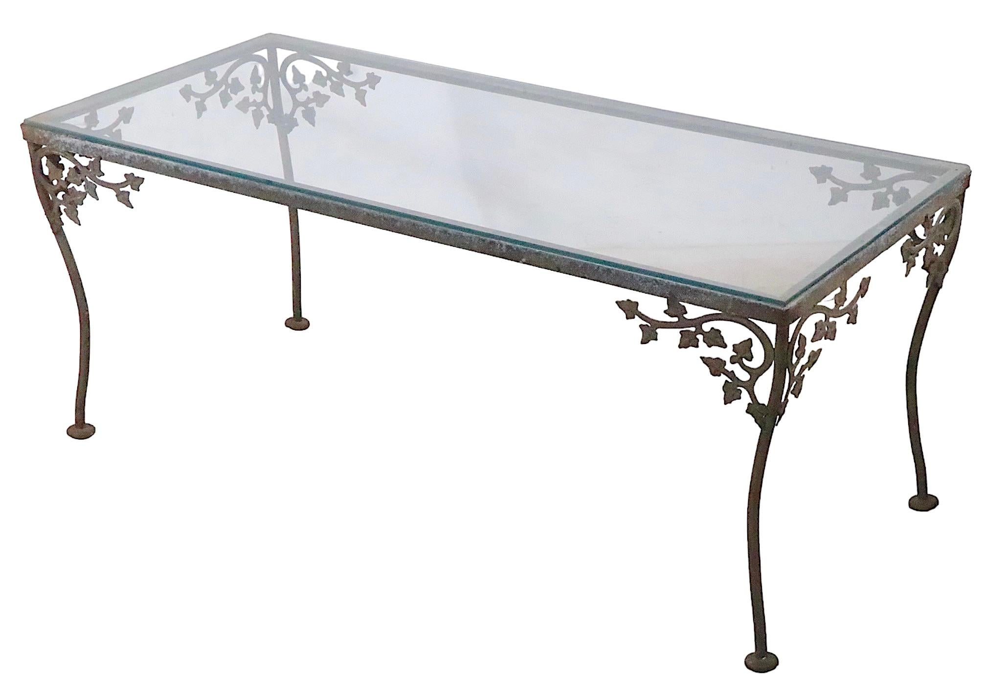20th Century Wrought Iron Metal and Glass Coffee Table at. to Woodard Orleans For Sale