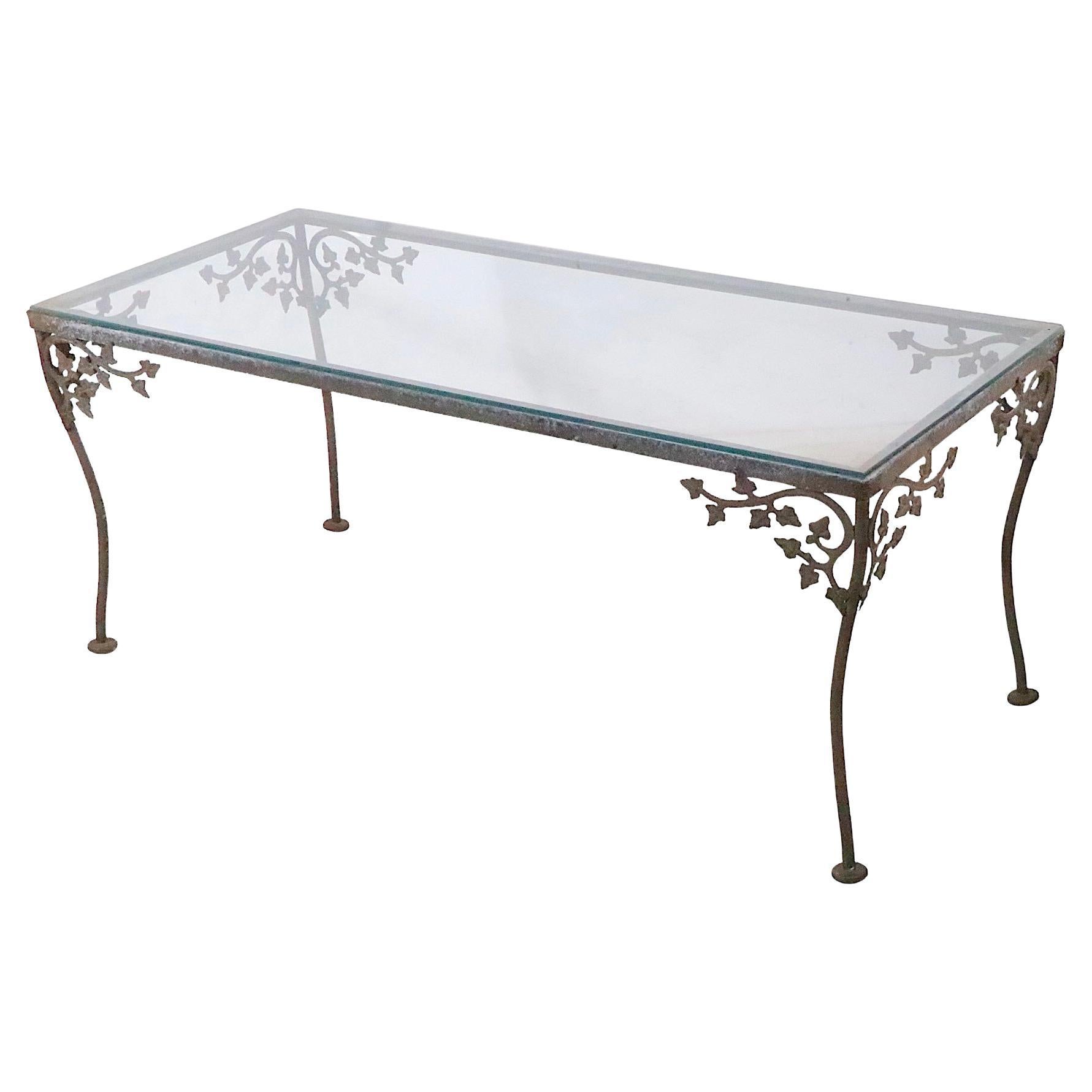 Wrought Iron Metal and Glass Coffee Table at. to Woodard Orleans For Sale