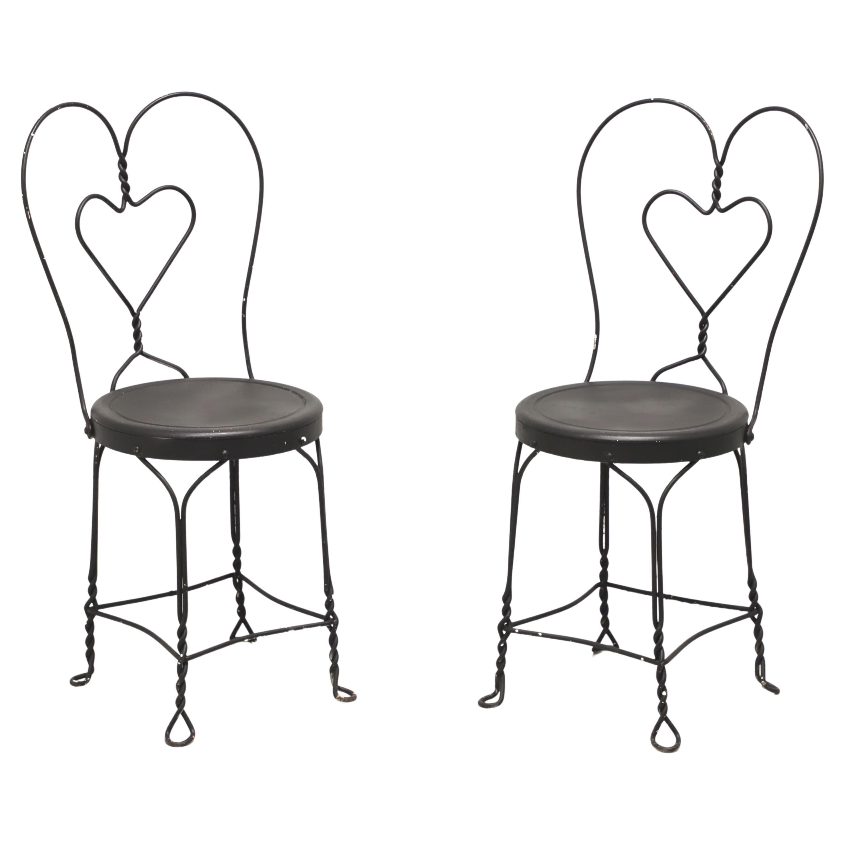 Wrought Iron Mid 20th Century Ice Cream Parlor / Bistro Chairs - Pair