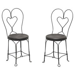 Wrought Iron Mid 20th Century Ice Cream Parlor / Bistro Chairs - Pair