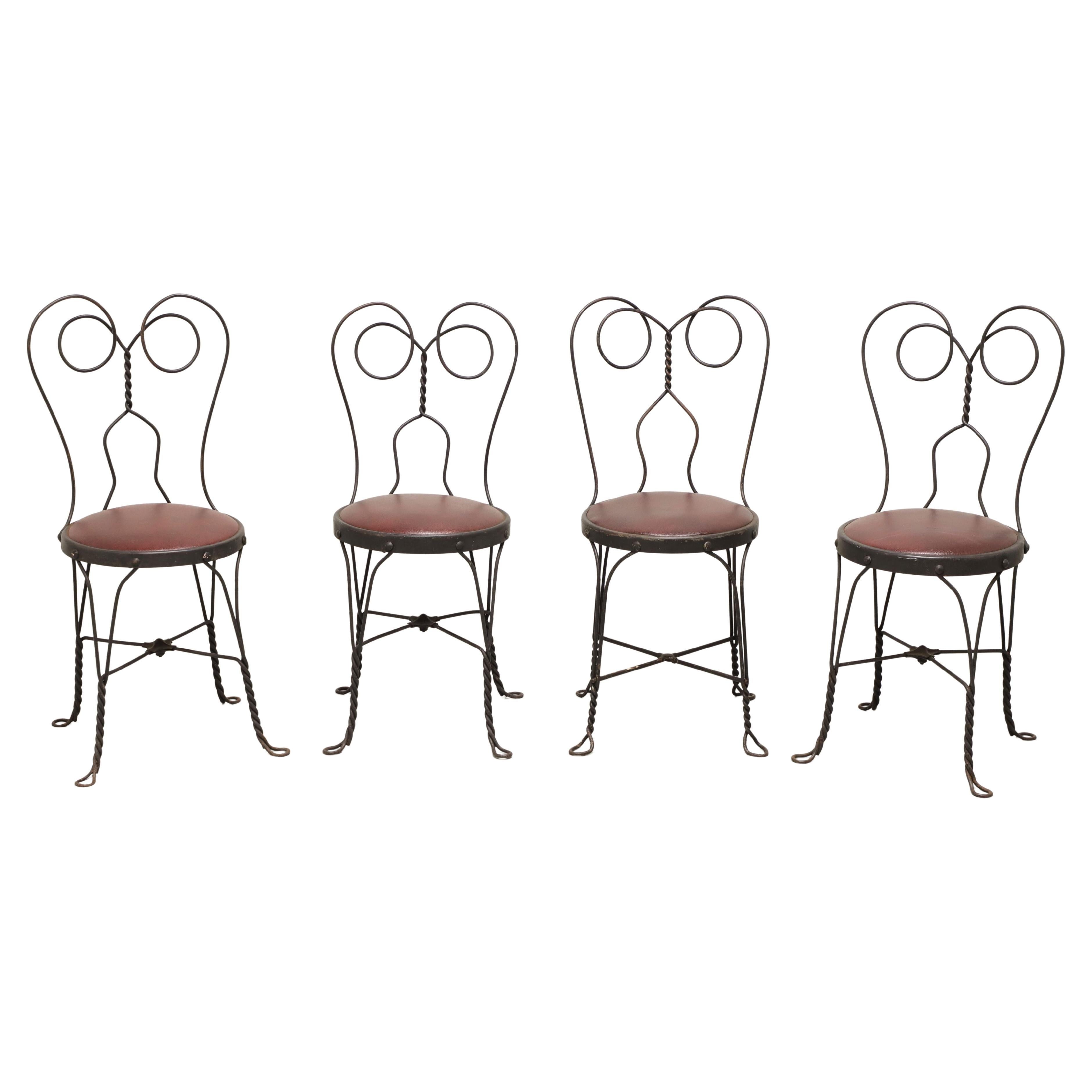 Wrought Iron Mid 20th Century Ice Cream Parlor / Bistro Chairs - Set of 4