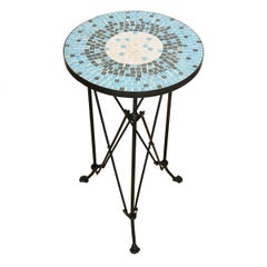Wrought Iron Mid-Century Modern Mosaic Tile Top Accent Table