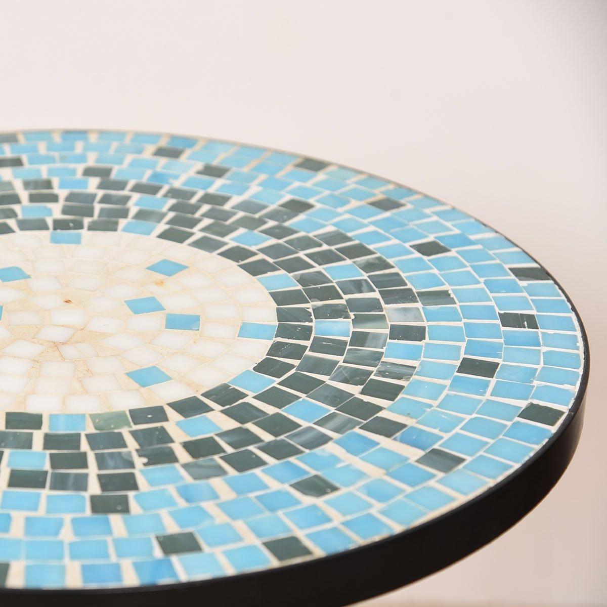 20th Century Wrought Iron Midcentury Mosaic Tile Top Accent Table For Sale