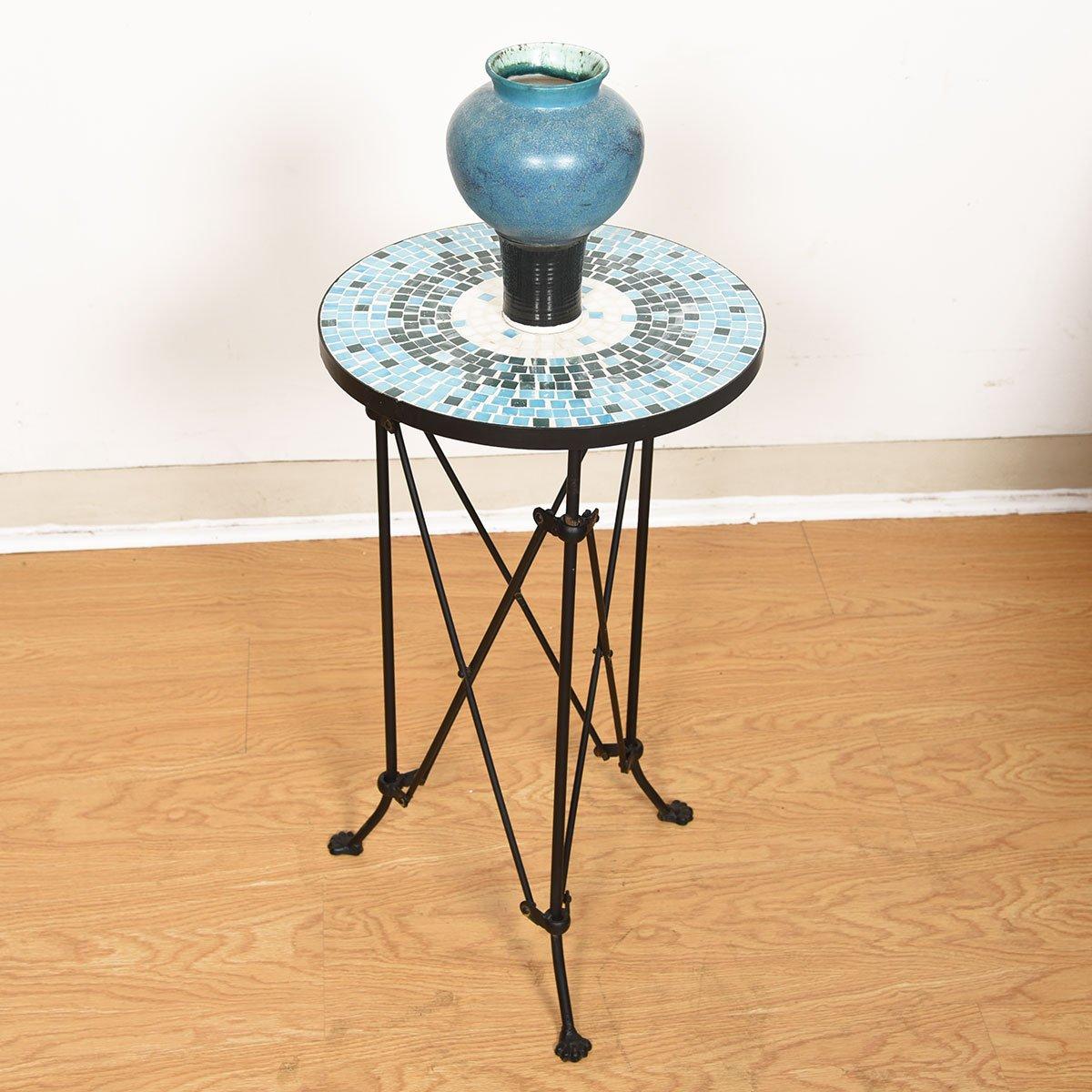 Wrought Iron Midcentury Mosaic Tile Top Accent Table For Sale 2