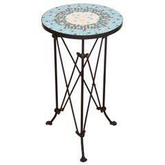 Vintage Wrought Iron Midcentury Mosaic Tile Top Accent Table