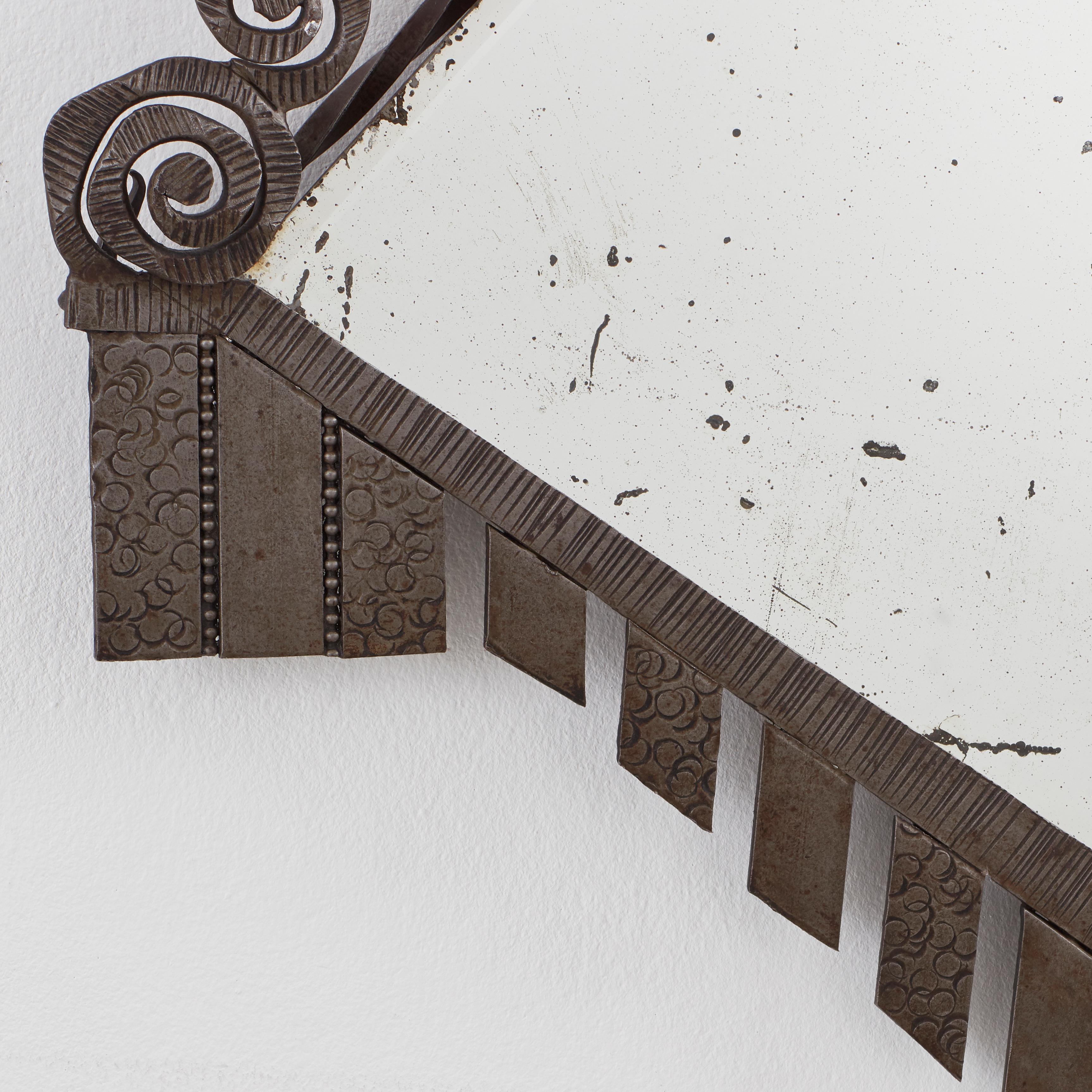 French Wrought iron mirror signed Denand - France, 1930 For Sale