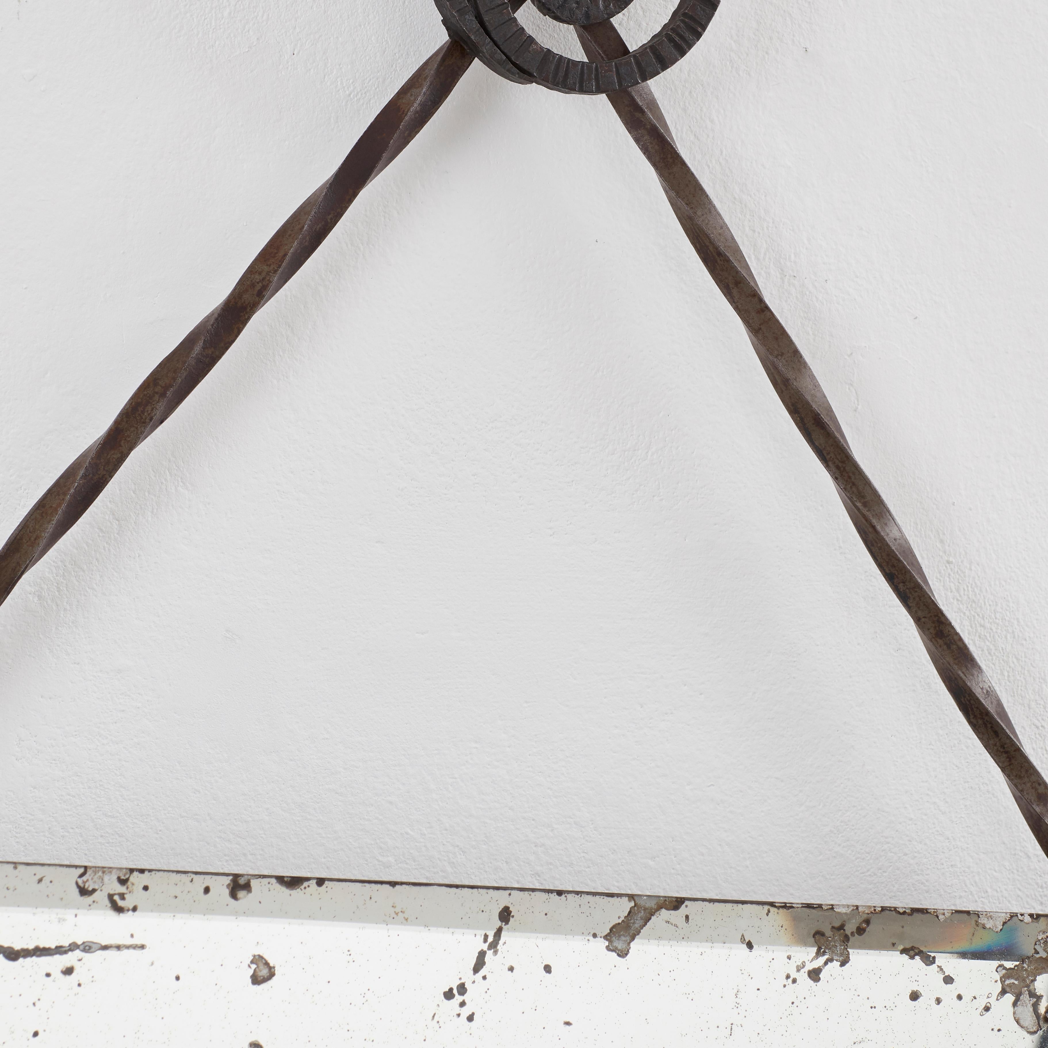 Wrought iron mirror signed Denand - France, 1930 In Fair Condition For Sale In London, GB
