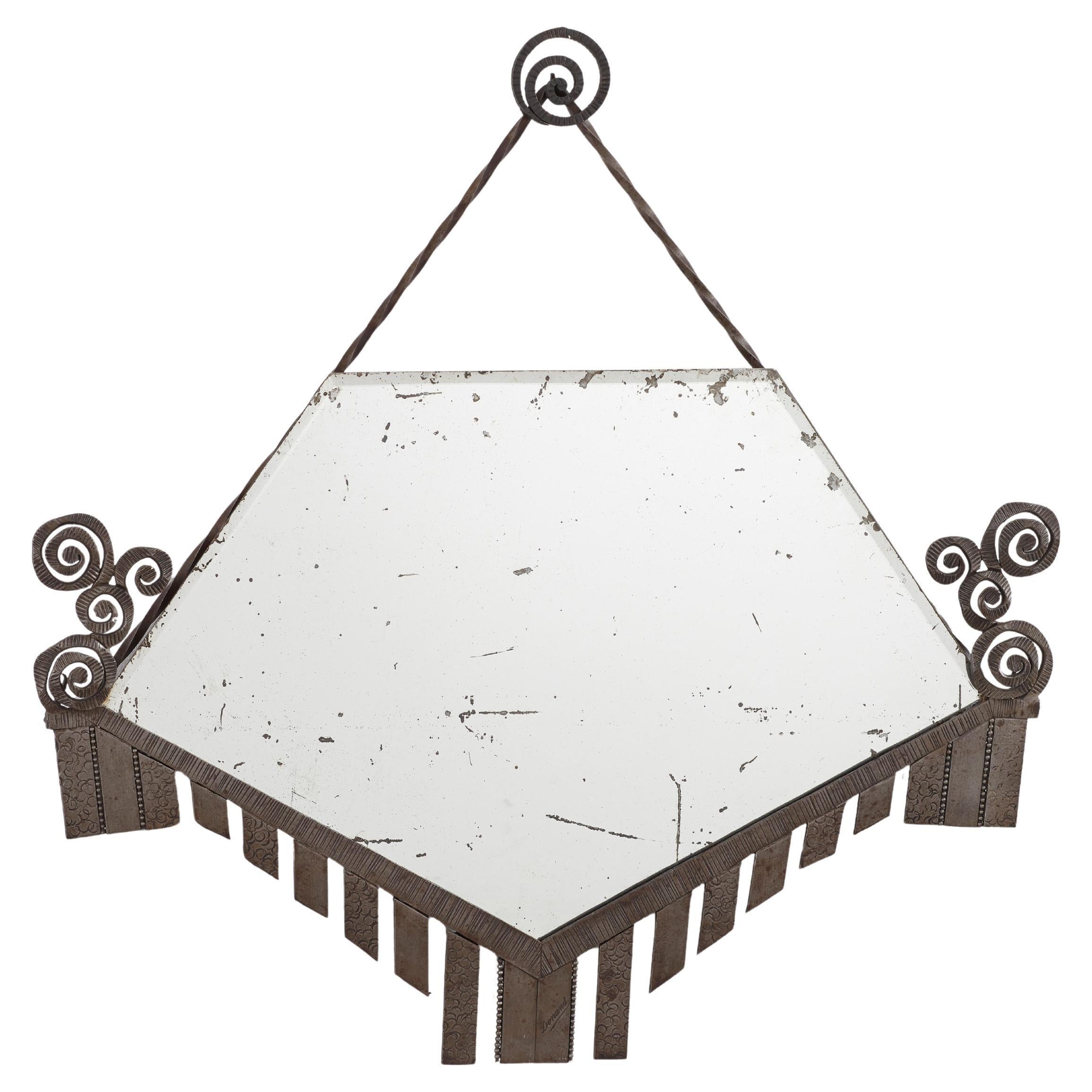Wrought iron mirror signed Denand - France, 1930 For Sale