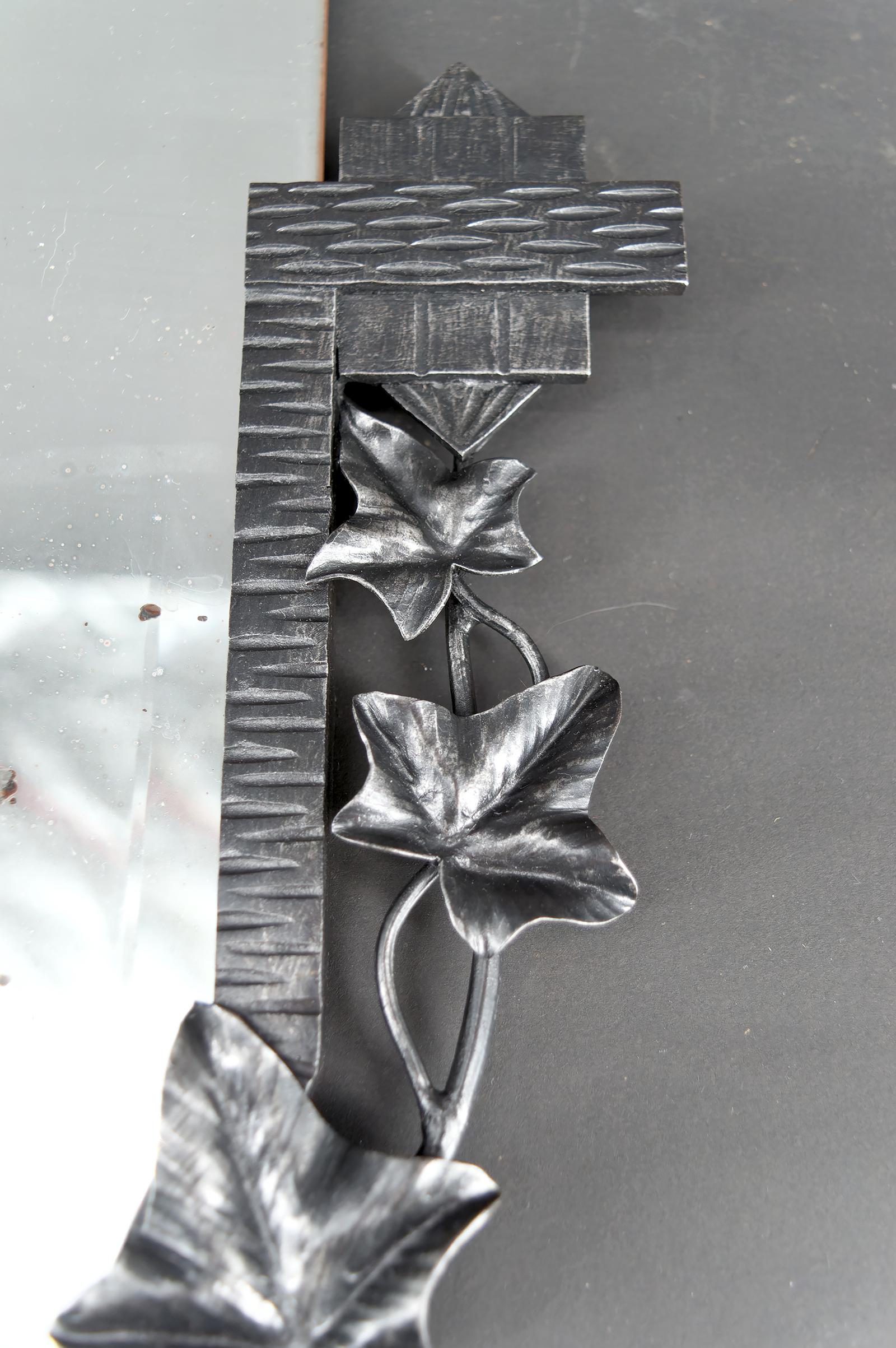 Wrought Iron Mirror Signed Serva, Art Deco, École de Nancy, France, Circa 1925 For Sale 2