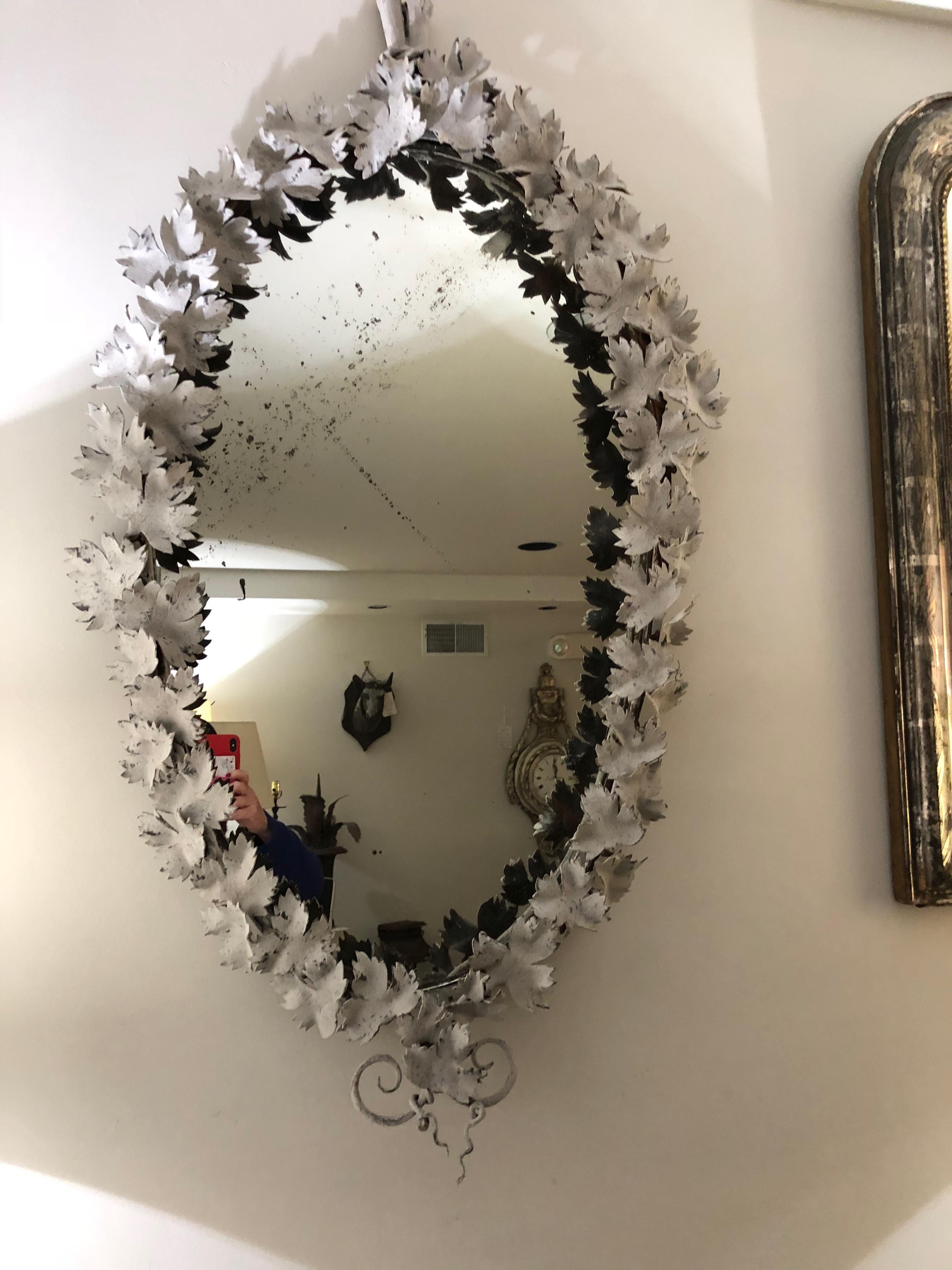 Wrought Iron Mirror with Leaf Motif In Good Condition In Washington, DC