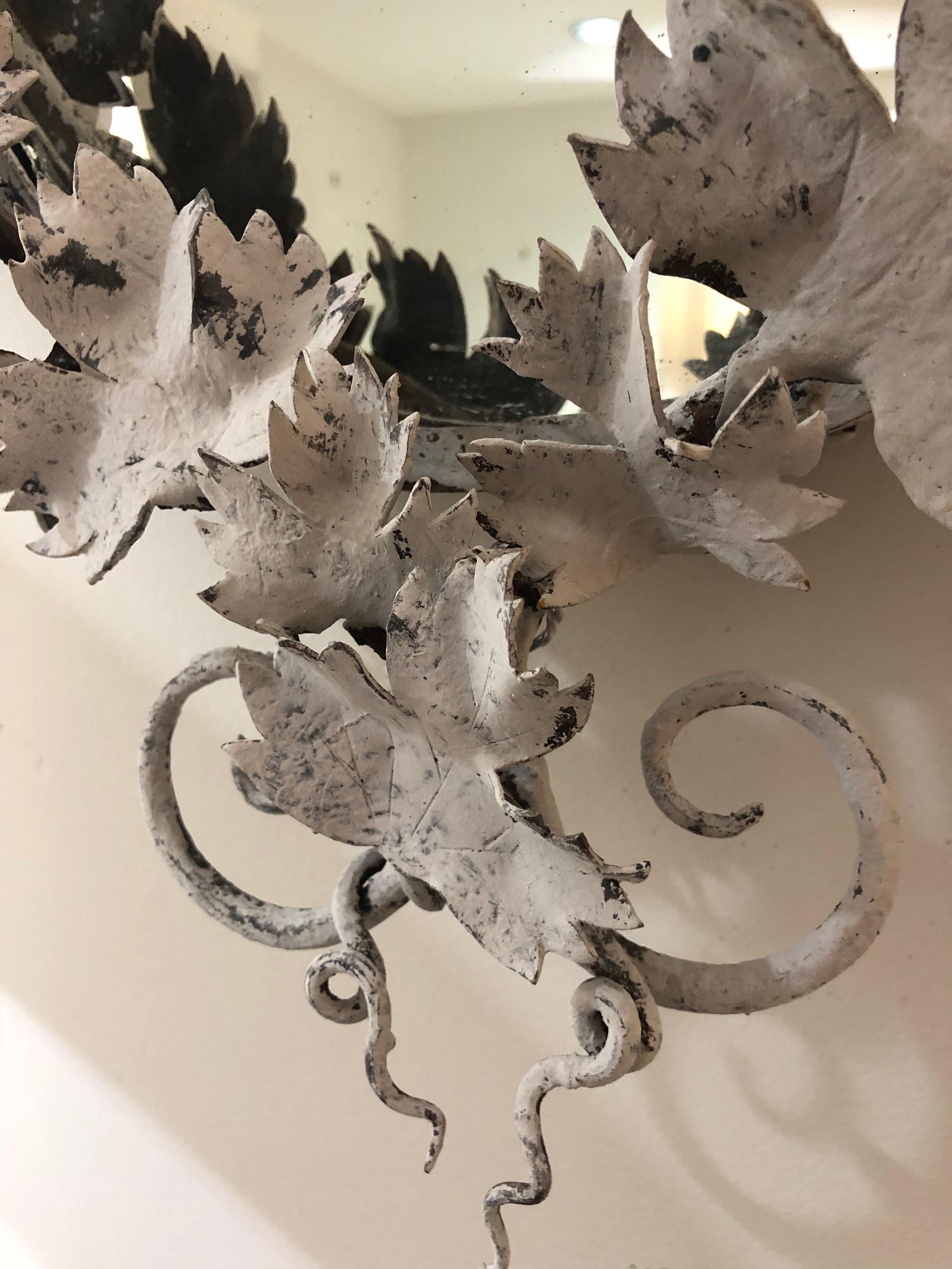 20th Century Wrought Iron Mirror with Leaf Motif