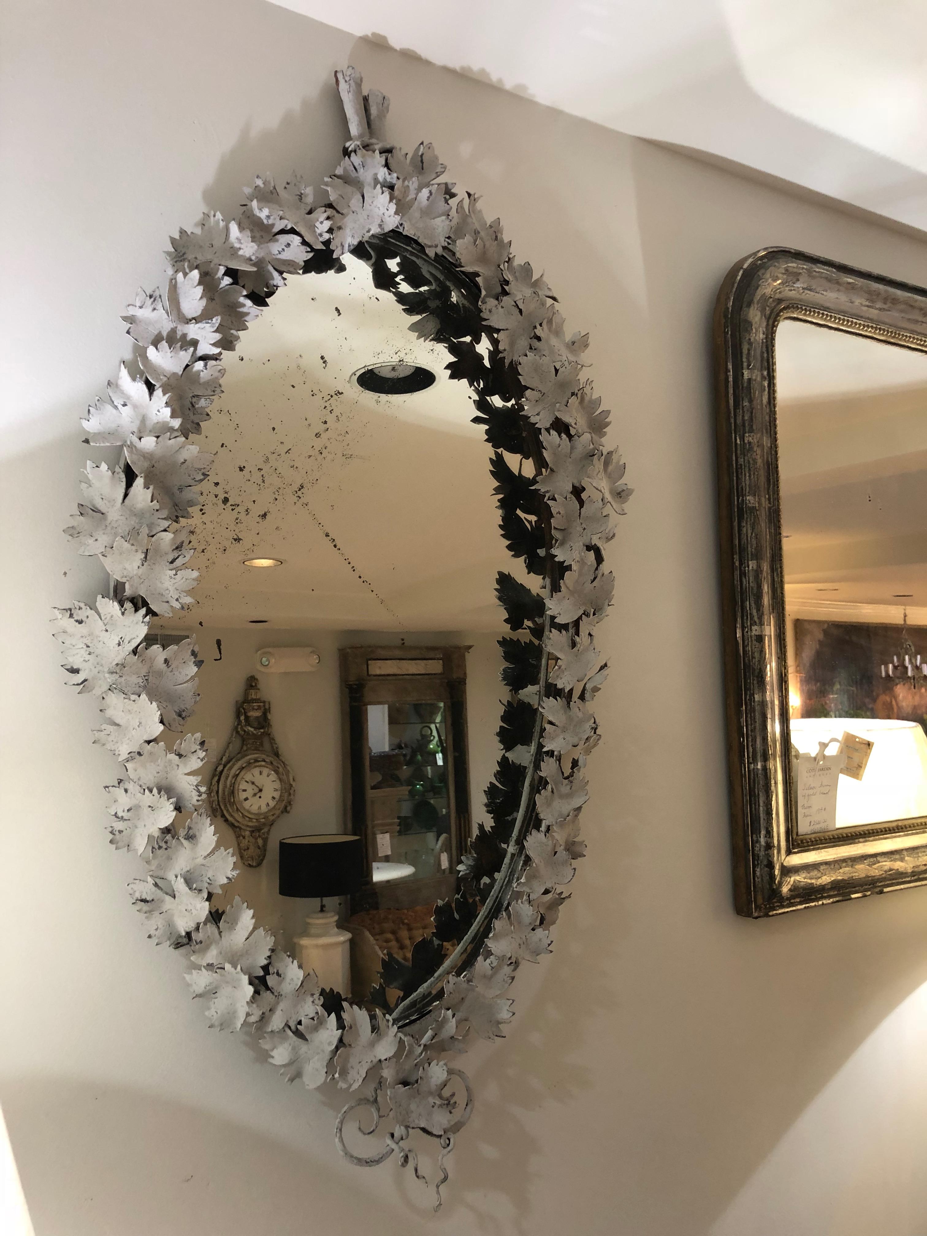 Wrought Iron Mirror with Leaf Motif 1