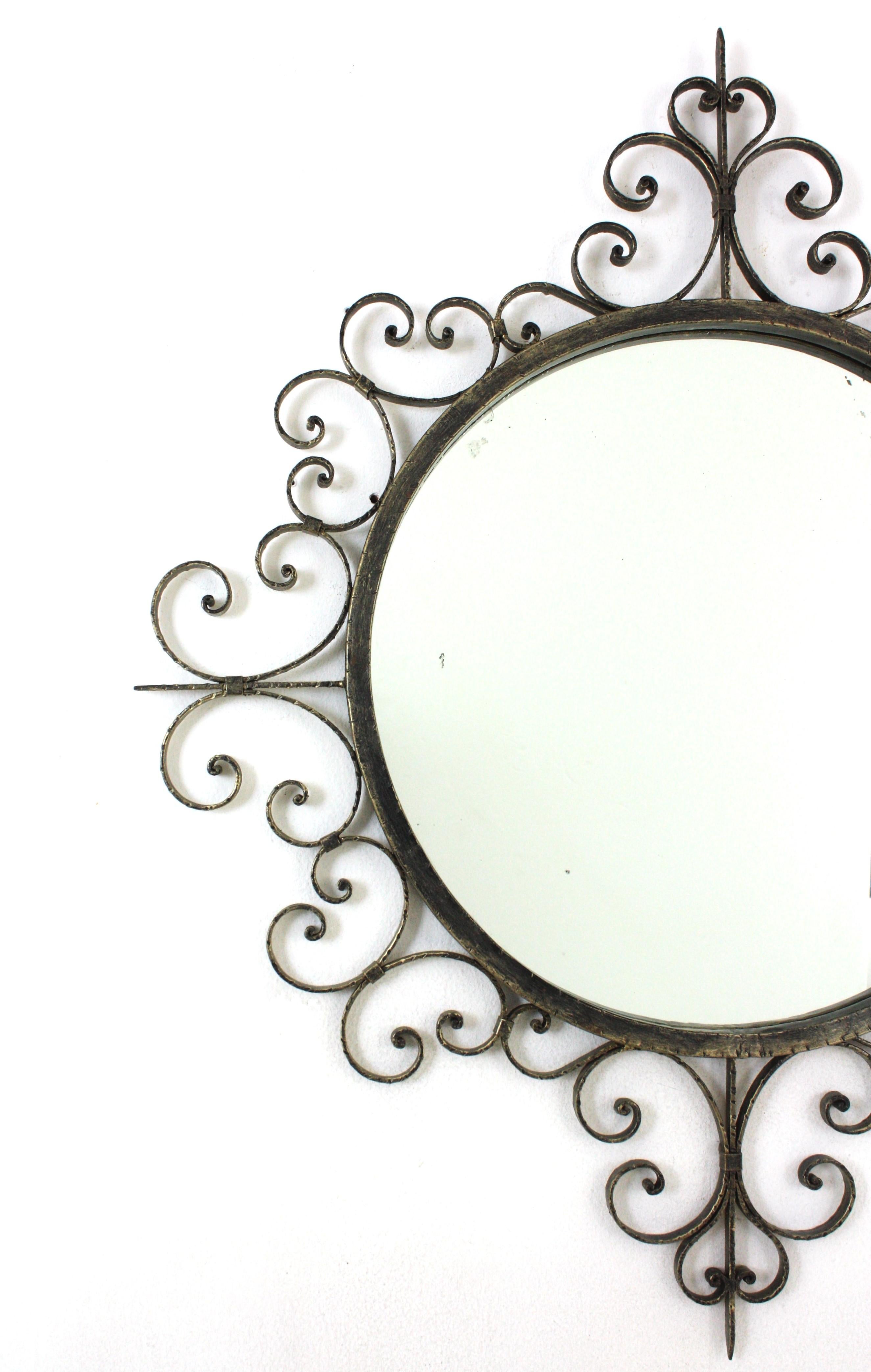 Wrought Iron Mirror with Scroll Work Frame, Spain, 1940s In Good Condition For Sale In Barcelona, ES