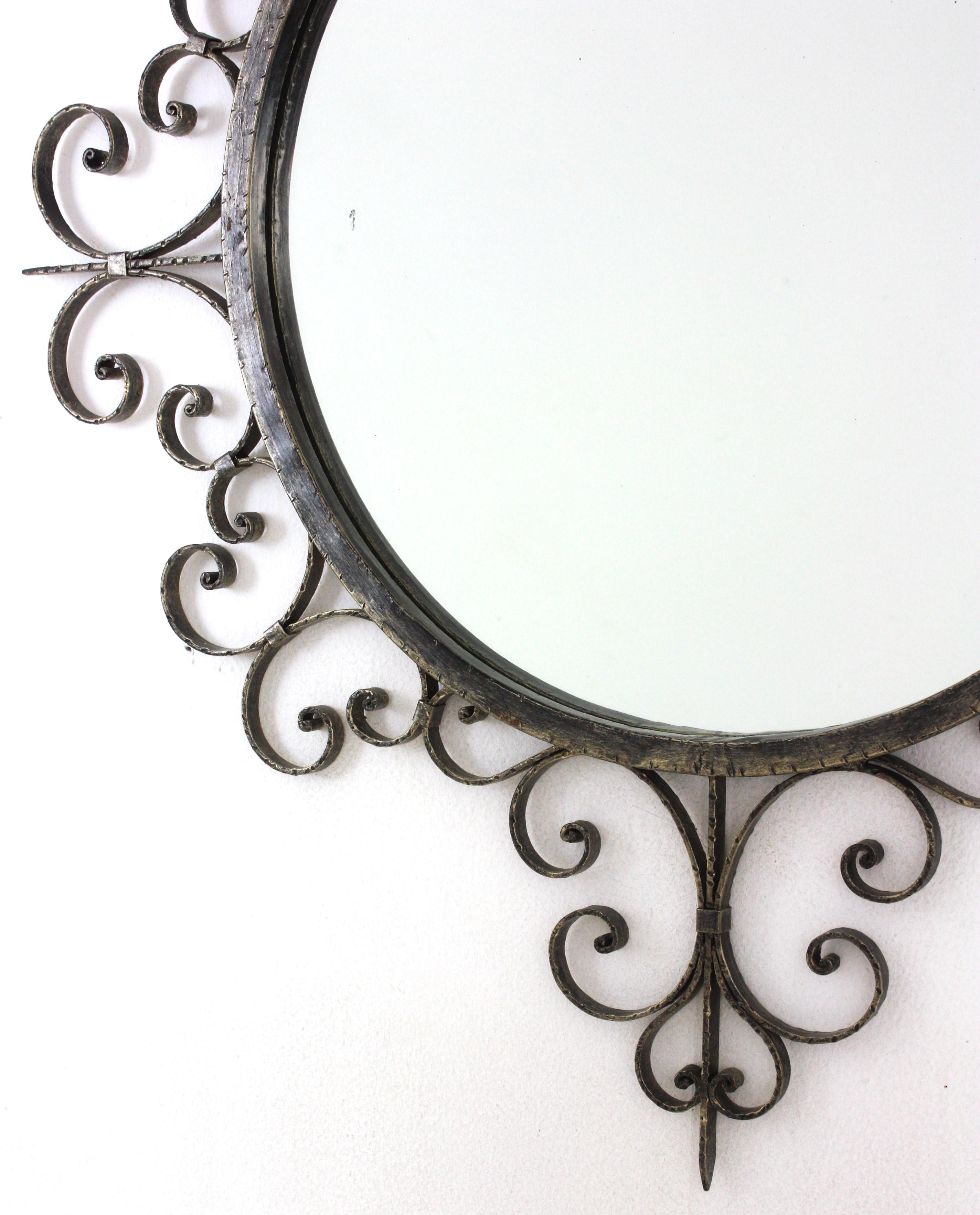 Wrought Iron Mirror with Scroll Work Frame, Spain, 1940s For Sale 2