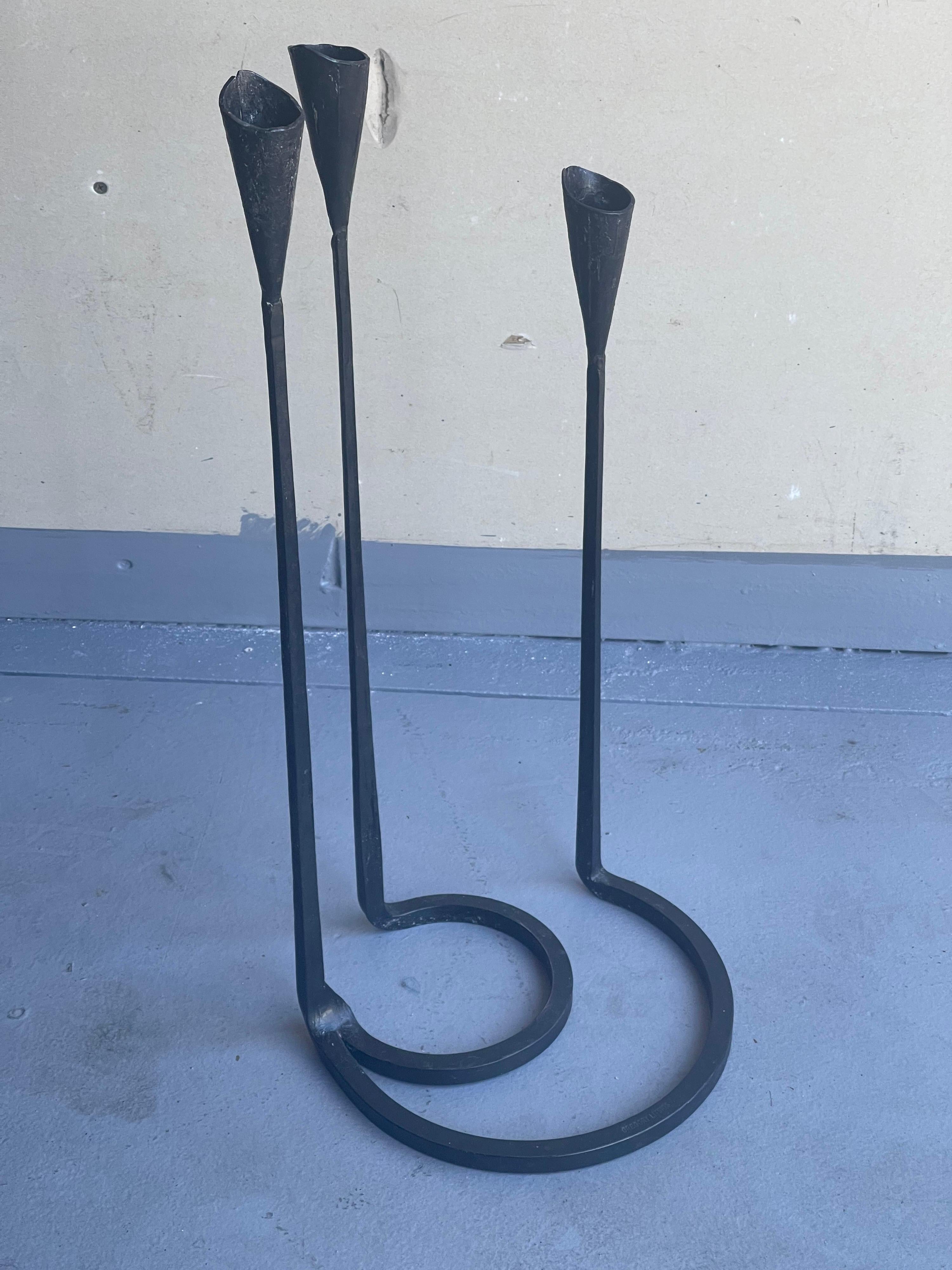 Wrought Iron Modernist Candleholder by Gregory Litsios For Sale 6