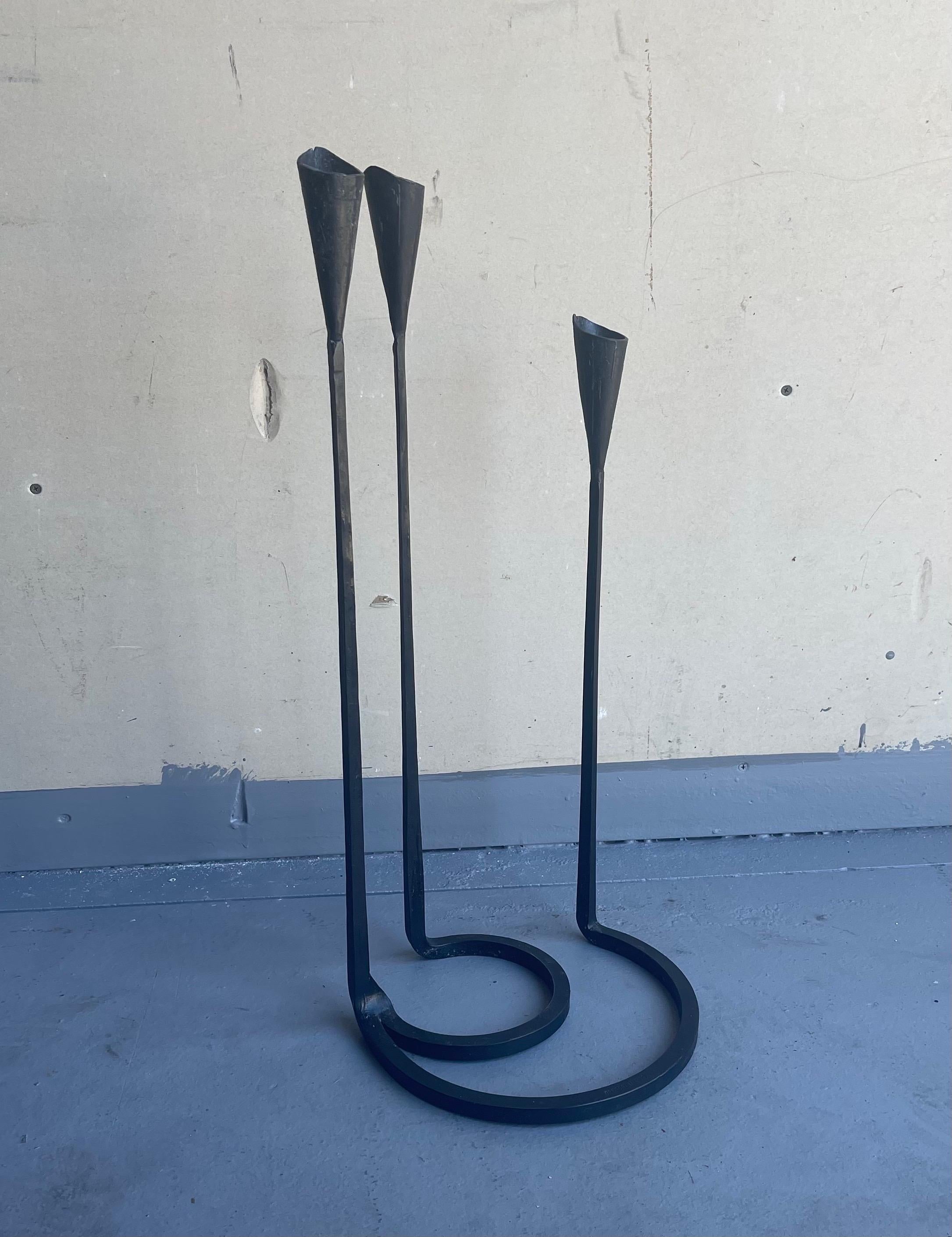 Mid-Century Modern Wrought Iron Modernist Candleholder by Gregory Litsios For Sale