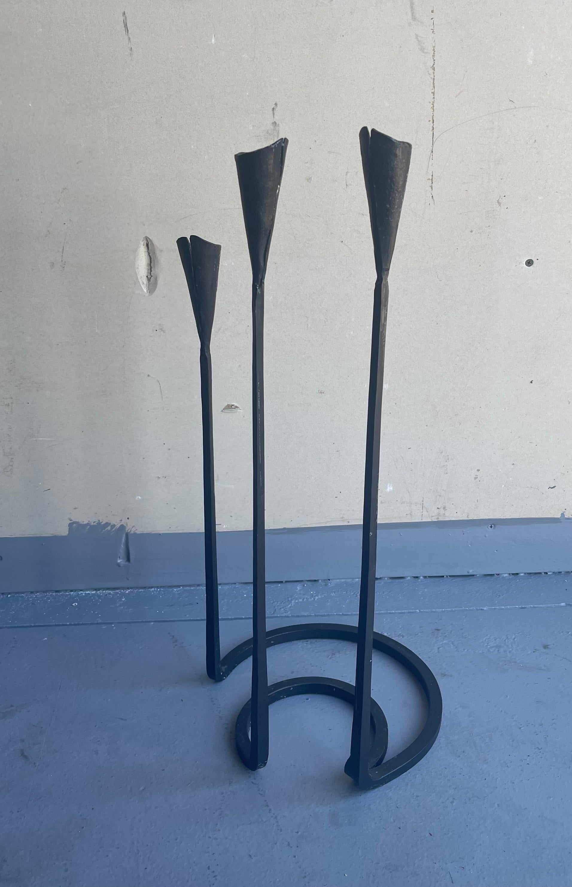 North American Wrought Iron Modernist Candleholder by Gregory Litsios For Sale