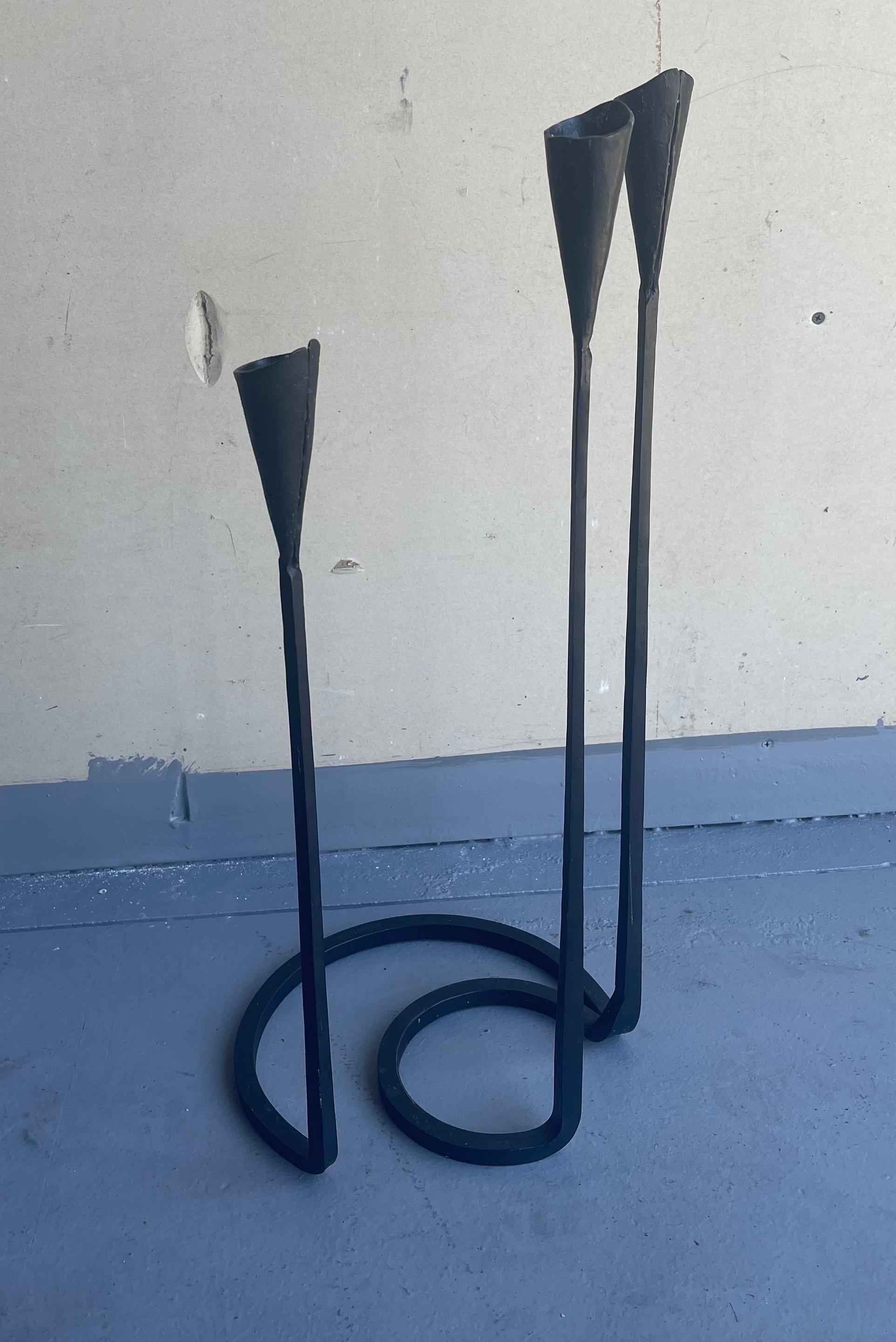 20th Century Wrought Iron Modernist Candleholder by Gregory Litsios For Sale